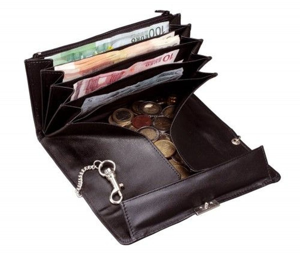 Gürteltasche Kellnerbörse 18,5x9,5cm Leder mit Metallkette schwarz