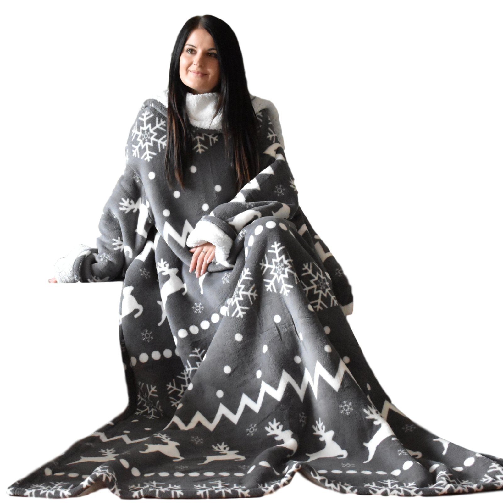 Wohndecke Sherpa Decke mit Ärmeln 200x150cm Kuscheldecke mit Ärmeln Blanket günstig online kaufen