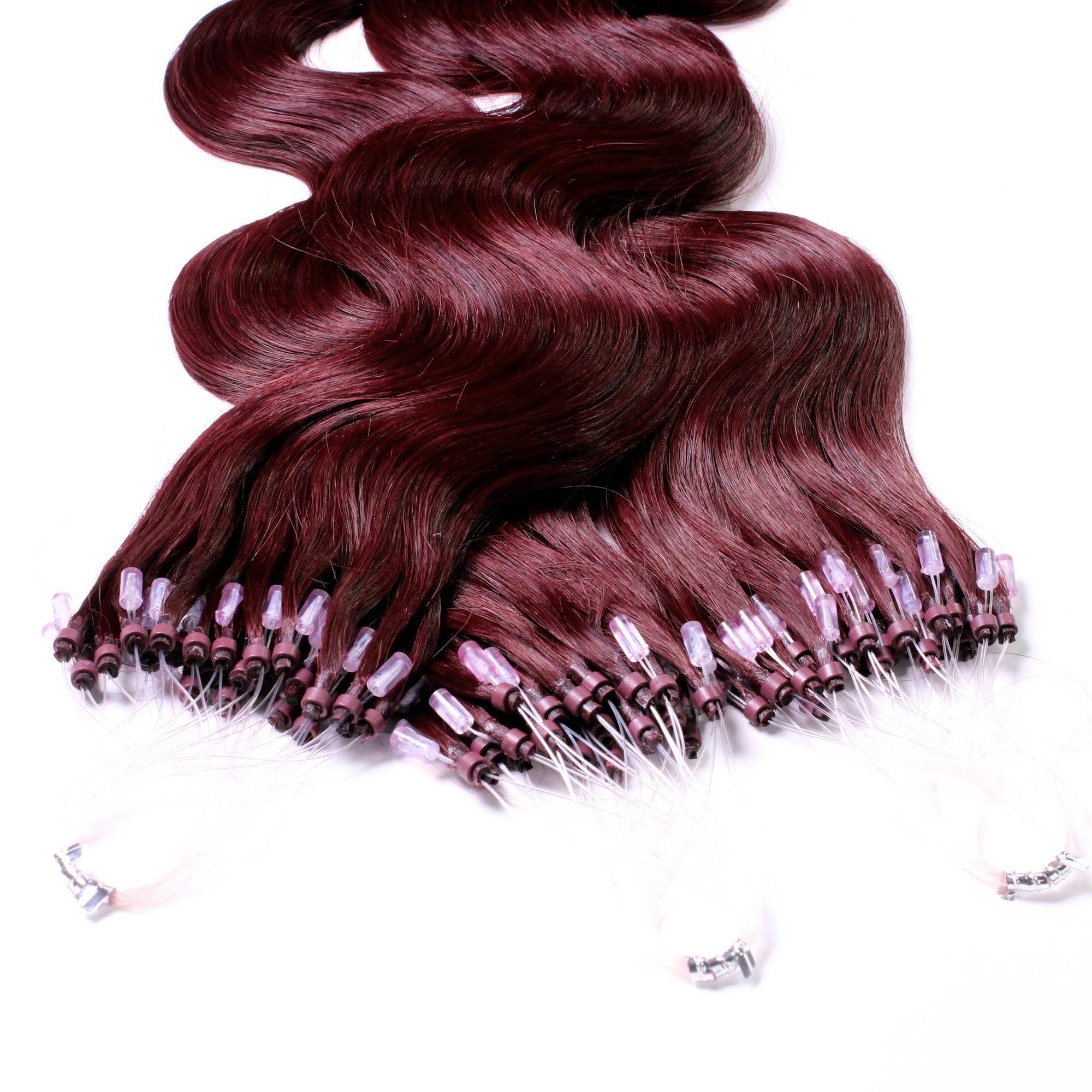 Microring Echthaar-Extension 0.5g gewellt #55/66 hair2heart Loops Violett - 60cm Hellbraun