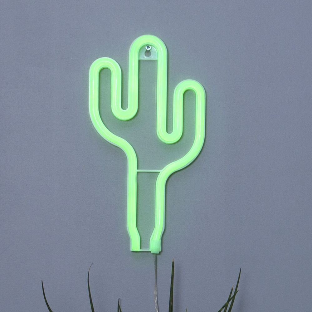 click-licht LED Wandleuchte LED Wandleuchte, enthalten: Ja, Kaktus, verbaut, Angabe, Wandlampe, Neonwandleuchte warmweiss, Leuchtmittel fest LED, Wandlicht grüner Neonlight, keine