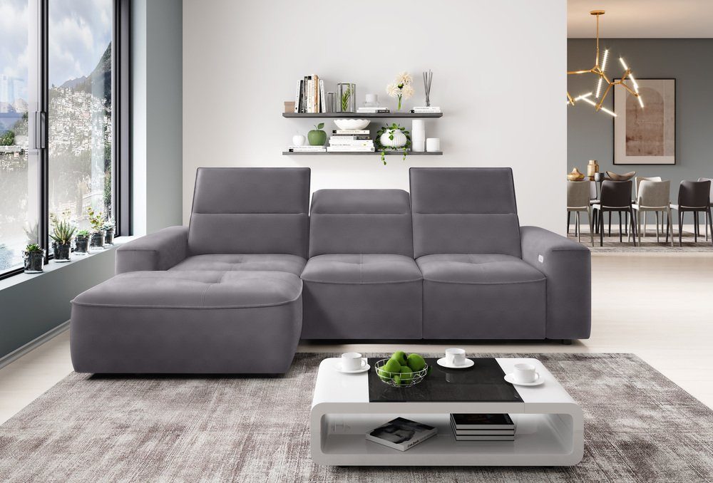 SITURAY Doppellagige Ecksofa Cloud Couch - L-Form Mit Ottomane Chenillestoff