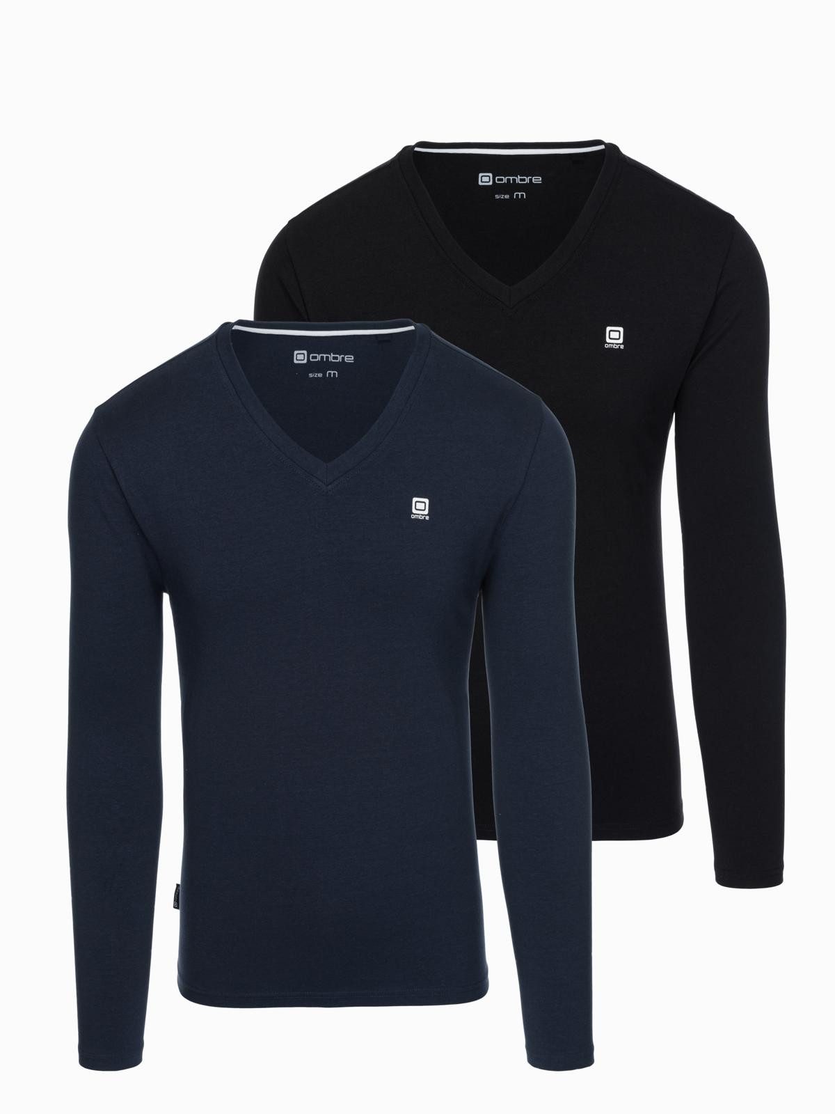 OMBRE Longsleeve 2er-Pack Herren Longsleeves mit V-Ausschnitt