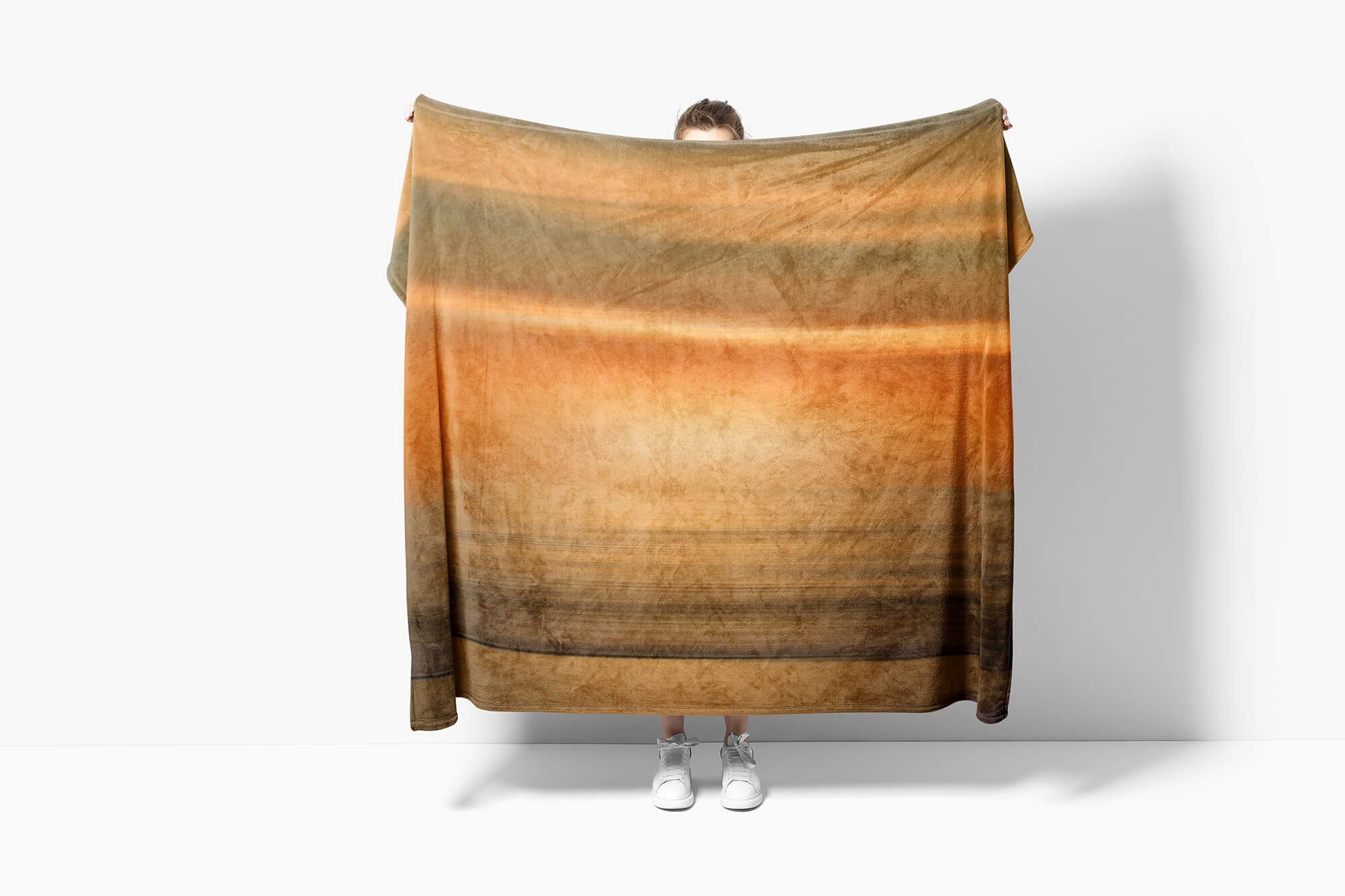 Baumwolle-Polyester-Mix Handtücher Strandhandtuch mit Sinus Mee, Sonnenuntergang Art Saunatuch Fotomotiv Handtuch (1-St), Kuscheldecke Horizont Handtuch