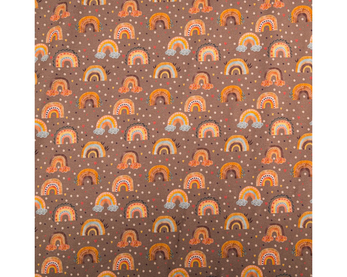 Thumbnail - SCHÖNER LEBEN. Stoff Jersey Stoff Digitaldr. Regenbogen Punkte braun orange 1,4m Breite, allergikergeeignet