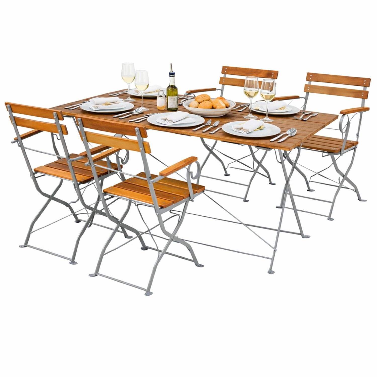 Mojawo Essgruppe Biergarten Set Klapptisch + 4 Klappstühle klappbar Armlehne 120x60cm
