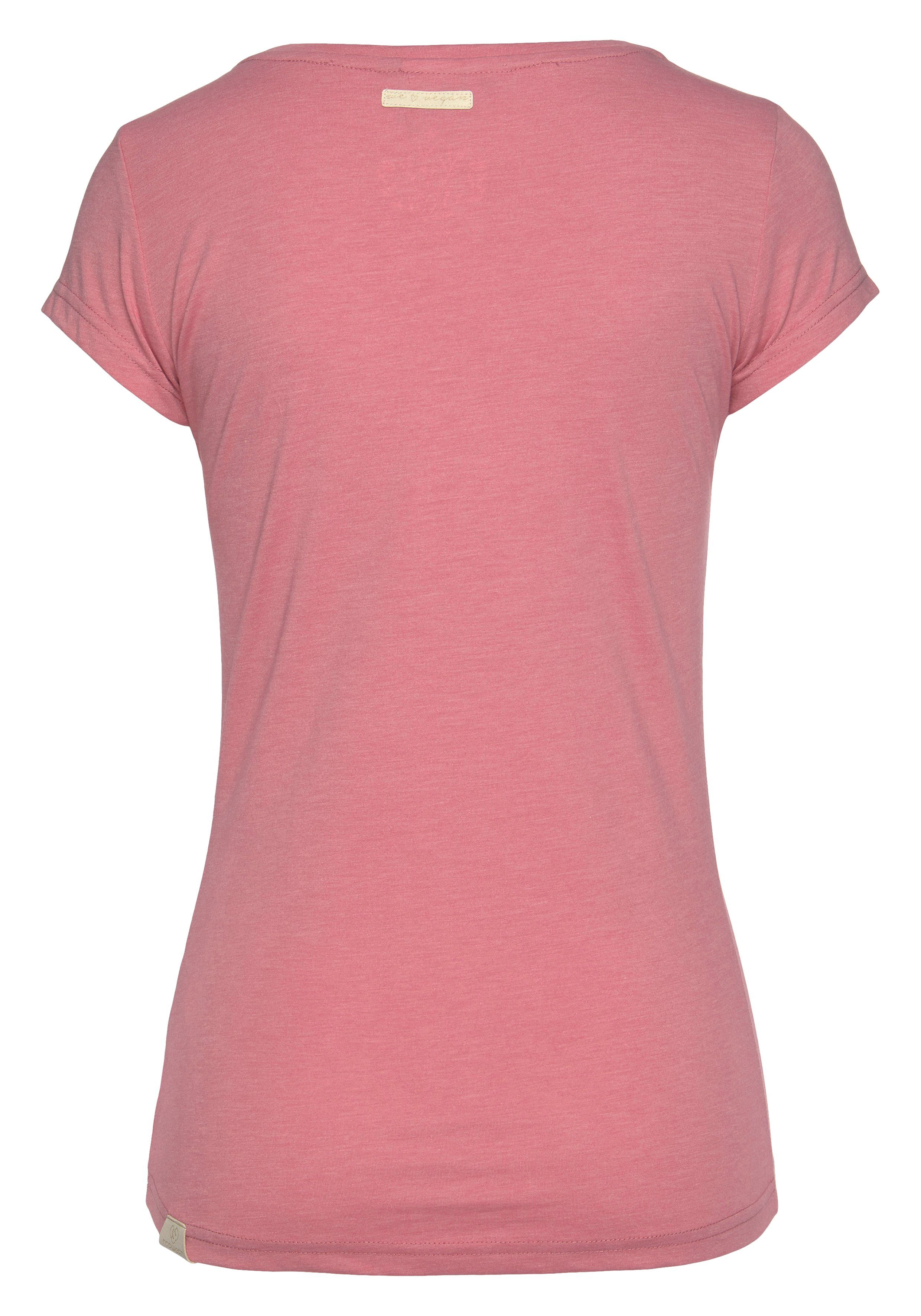 Ragwear T-Shirt MINT O natürlicher Logoschriftzug in pink und 4043 Zierknopf-Applikation Holzoptik mit