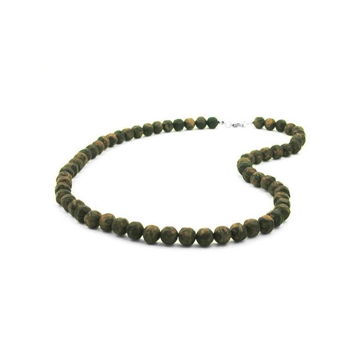 Gallay Perlenkette 10mm Kunststoffperlen Barockperlen olivgrün-schwarz-marmoriert 60cm