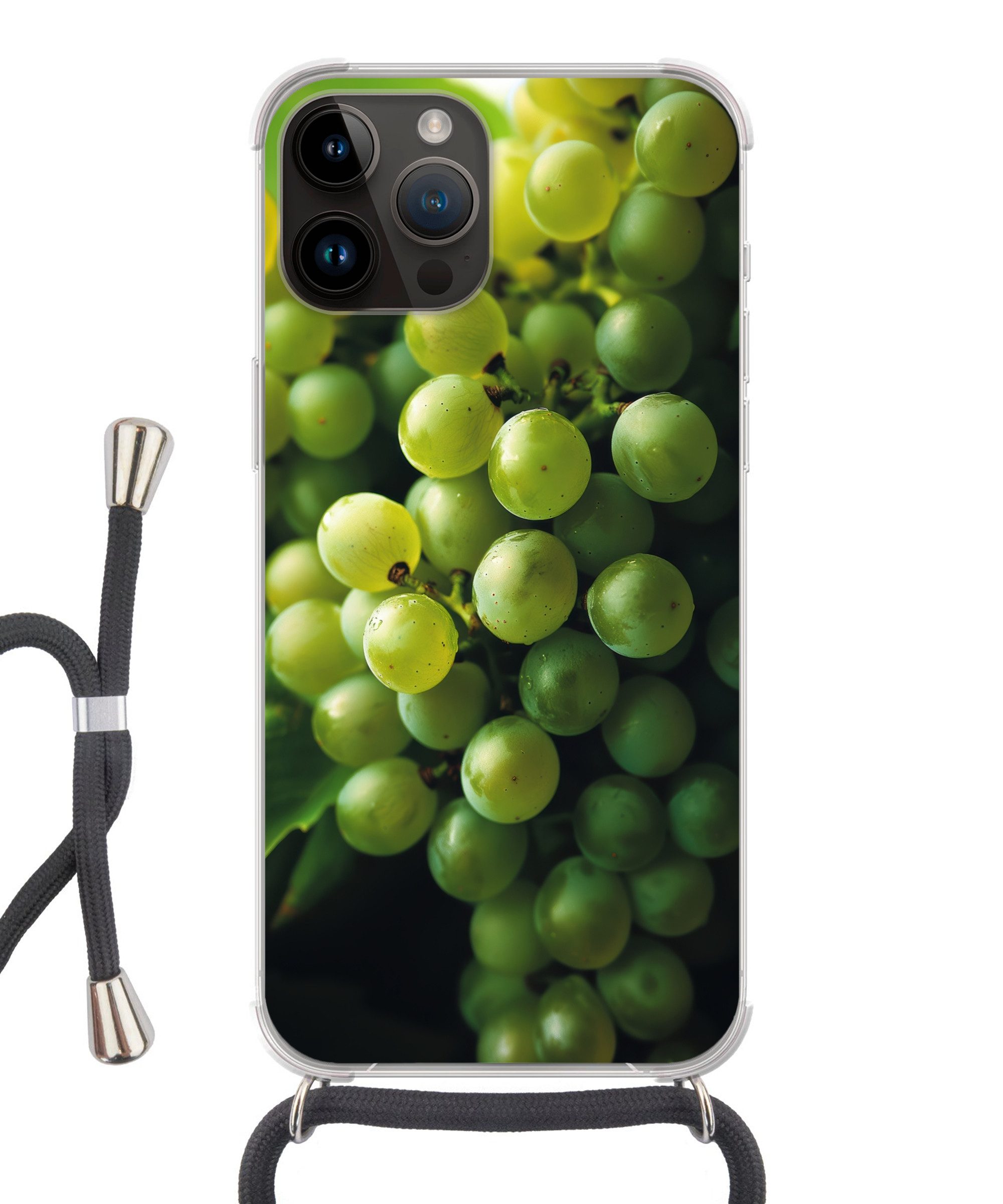 MuchoWow Handyhülle für Apple iPhone 14 Pro Max Weintrauben - Traube - Grün, Tragbare Handyhüllen mit Kette zum umhängen, Handykette Handyband