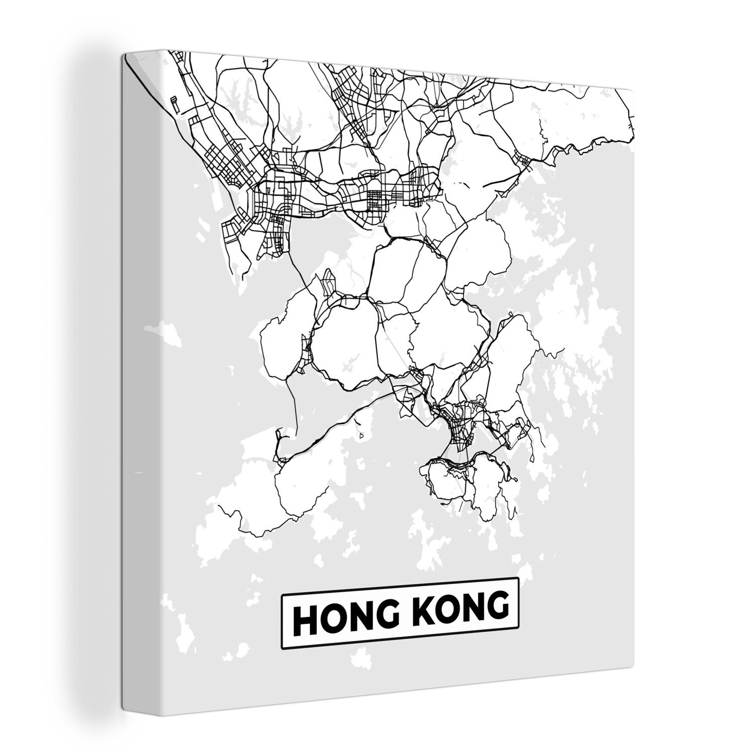 (1 - OneMillionCanvasses® Schlafzimmer Karte, für - Schwarz Leinwand Bilder Hongkong St), Stadtplan und weiß Leinwandbild Wohnzimmer -