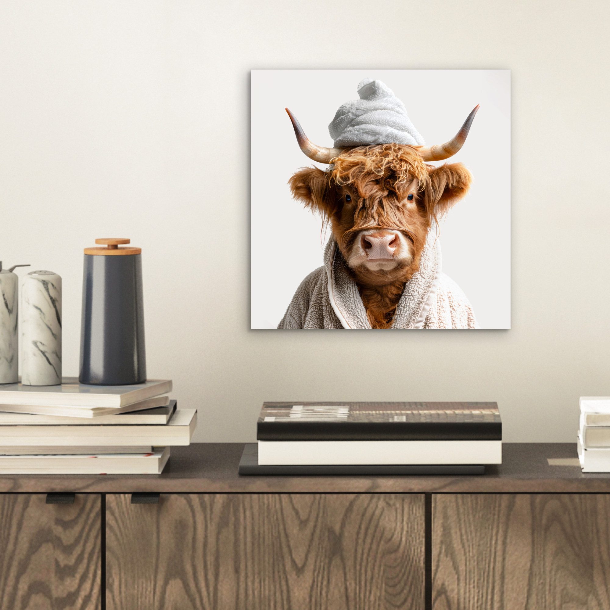MuchoWow Metallbild Schottischer Highlander - Bademantel günstig online kaufen