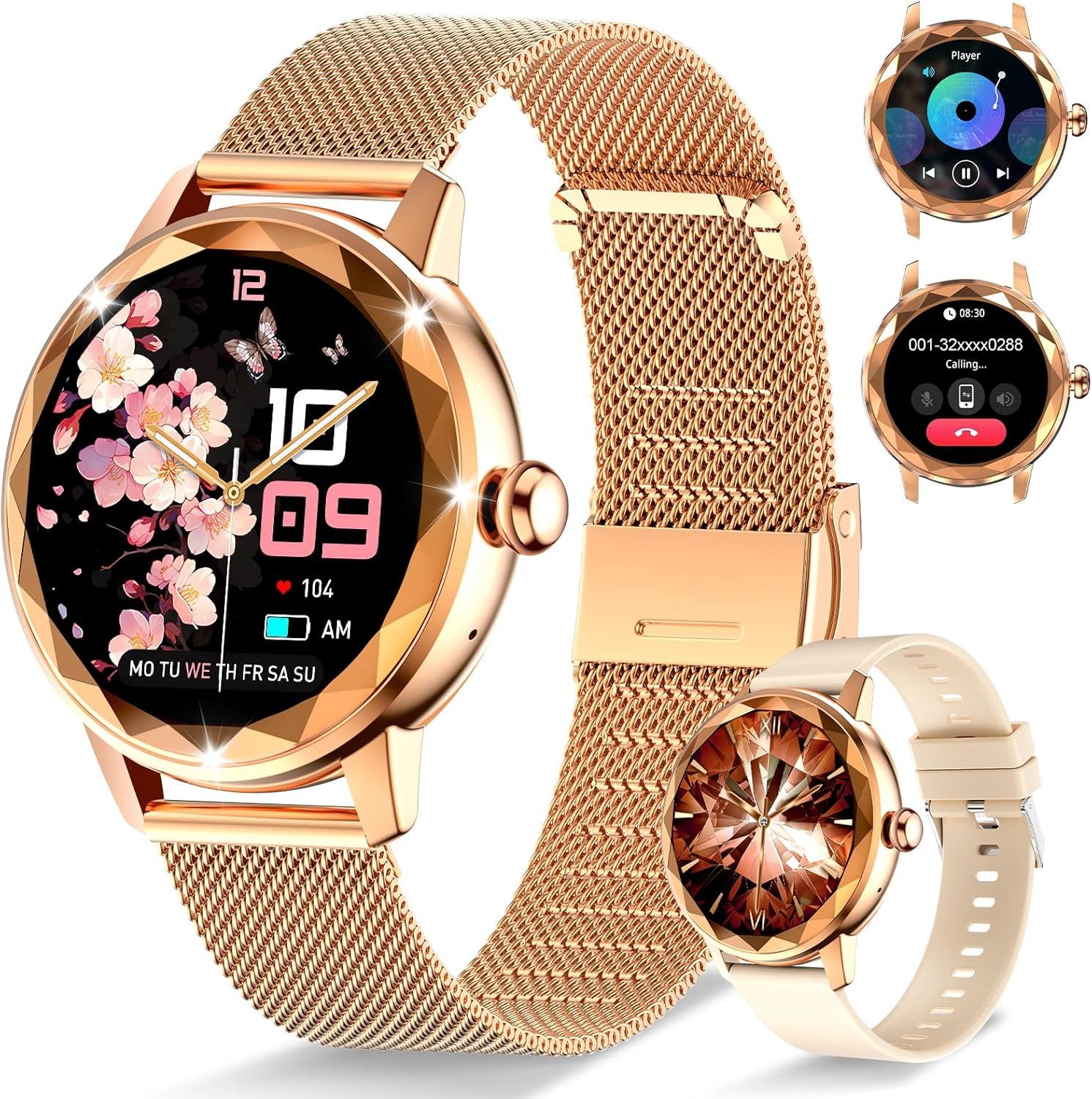 Damen's IP68 wasserdicht Fitness-Tracker Telefonfunktion Smartwatch
