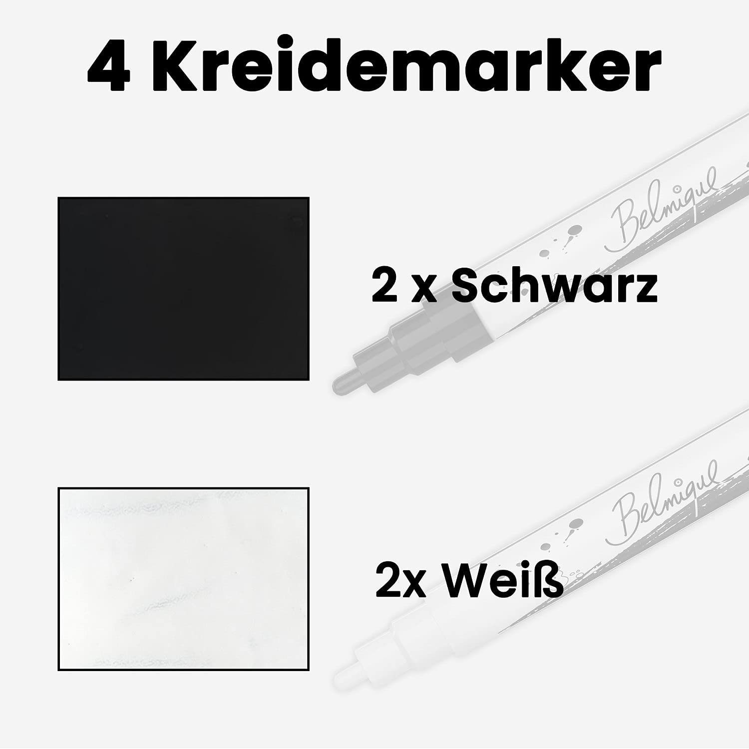 Belmique Malkreide Kreidemarker, (4 pack, 4-tlg., Schwarz und Weiß), Ideal als Kreidestifte, Fensterstifte, Tafelstifte