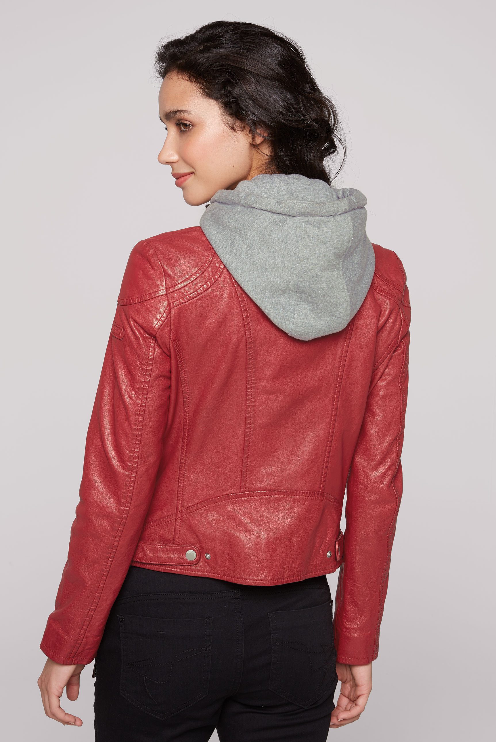 SOCCX Lederjacke mit Druckknopfriegel an den Seiten