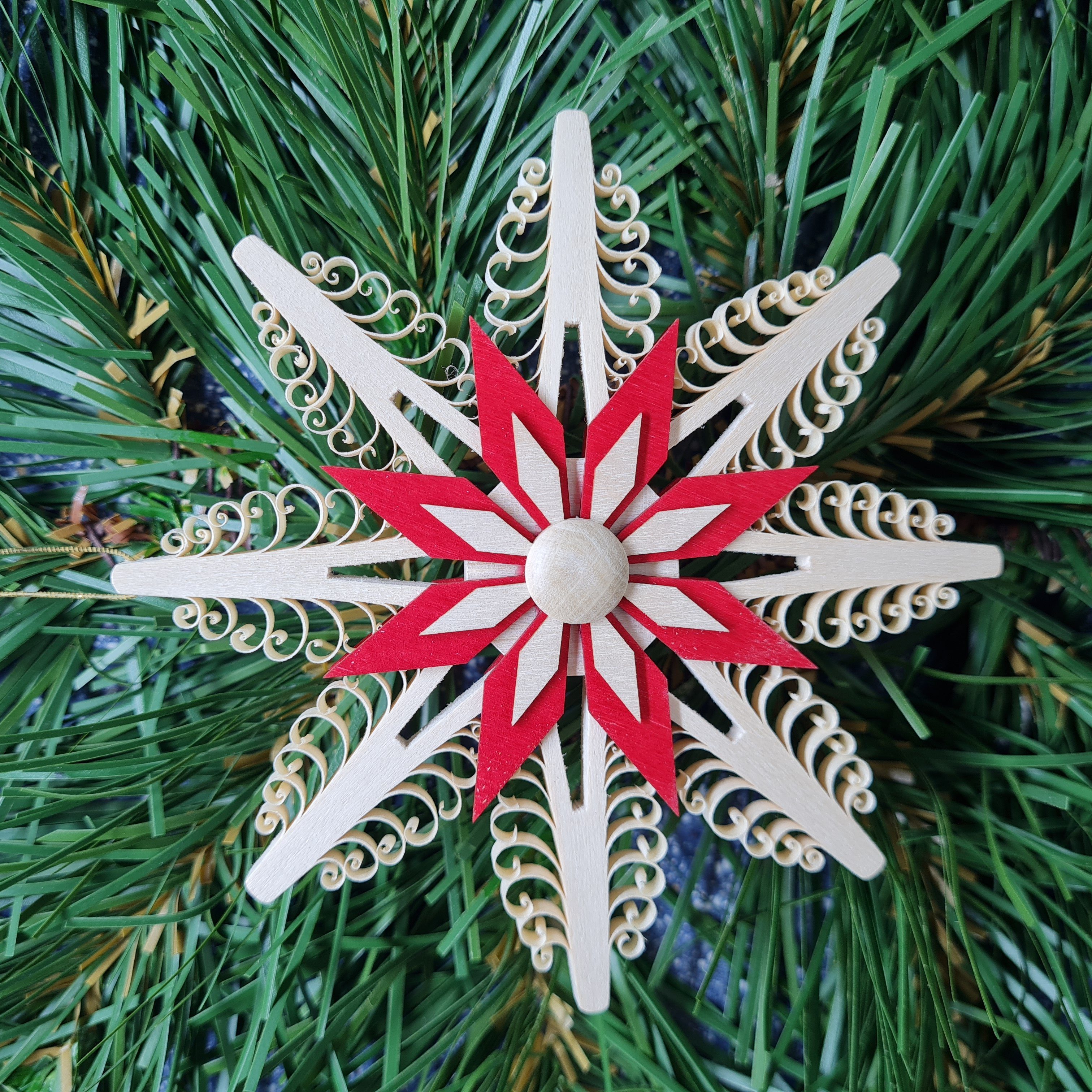 Christbaumschmuck Christbaumschmuck Spanstern rot Ø ca.11 cm NEU, Aus gestochenen Span und filigranen Holzecken