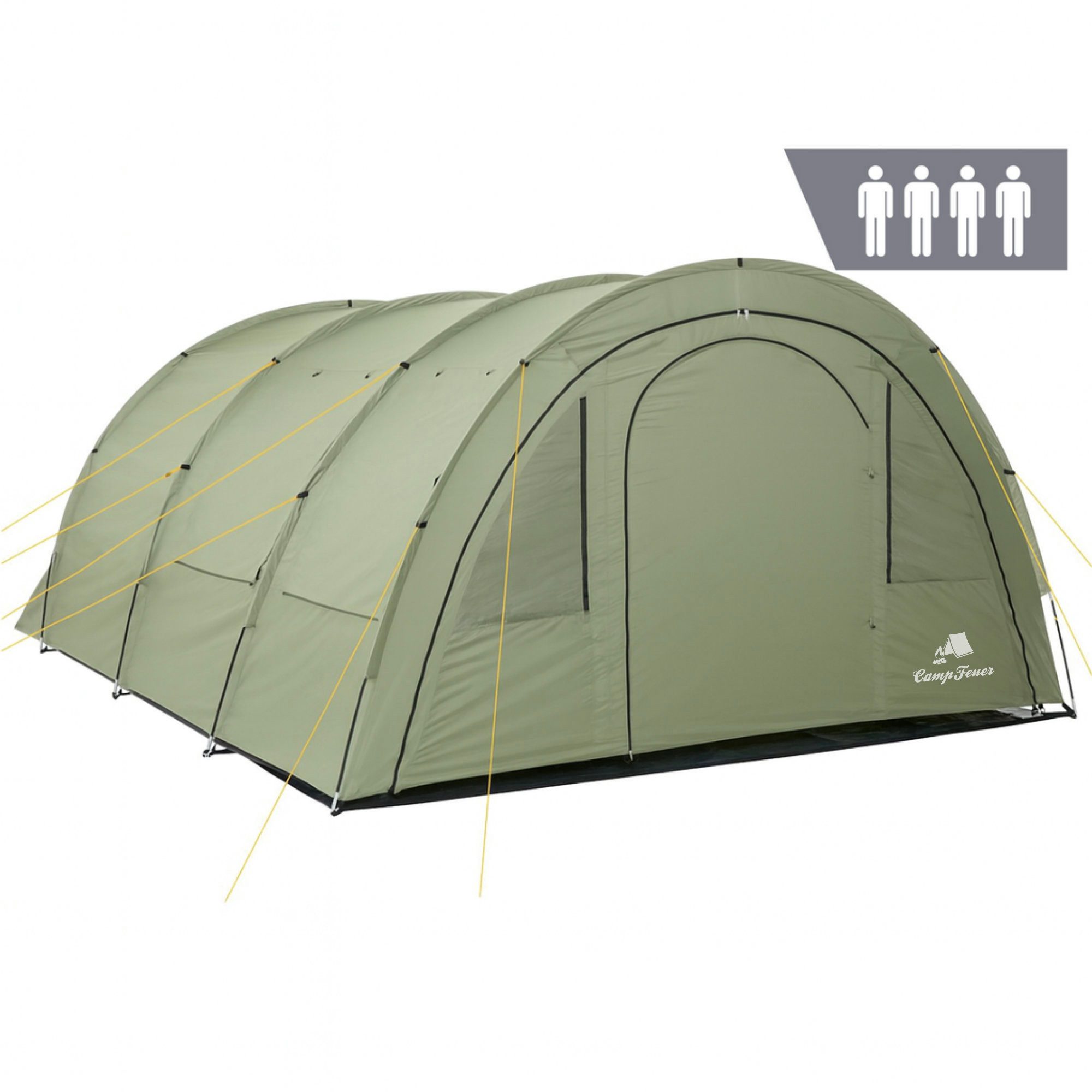 CampFeuer Tunnelzelt Zelt Multi für 4 Personen, Olivgrün, Tunnelzelt mit Vorraum, 5000 mm, Personen: 4