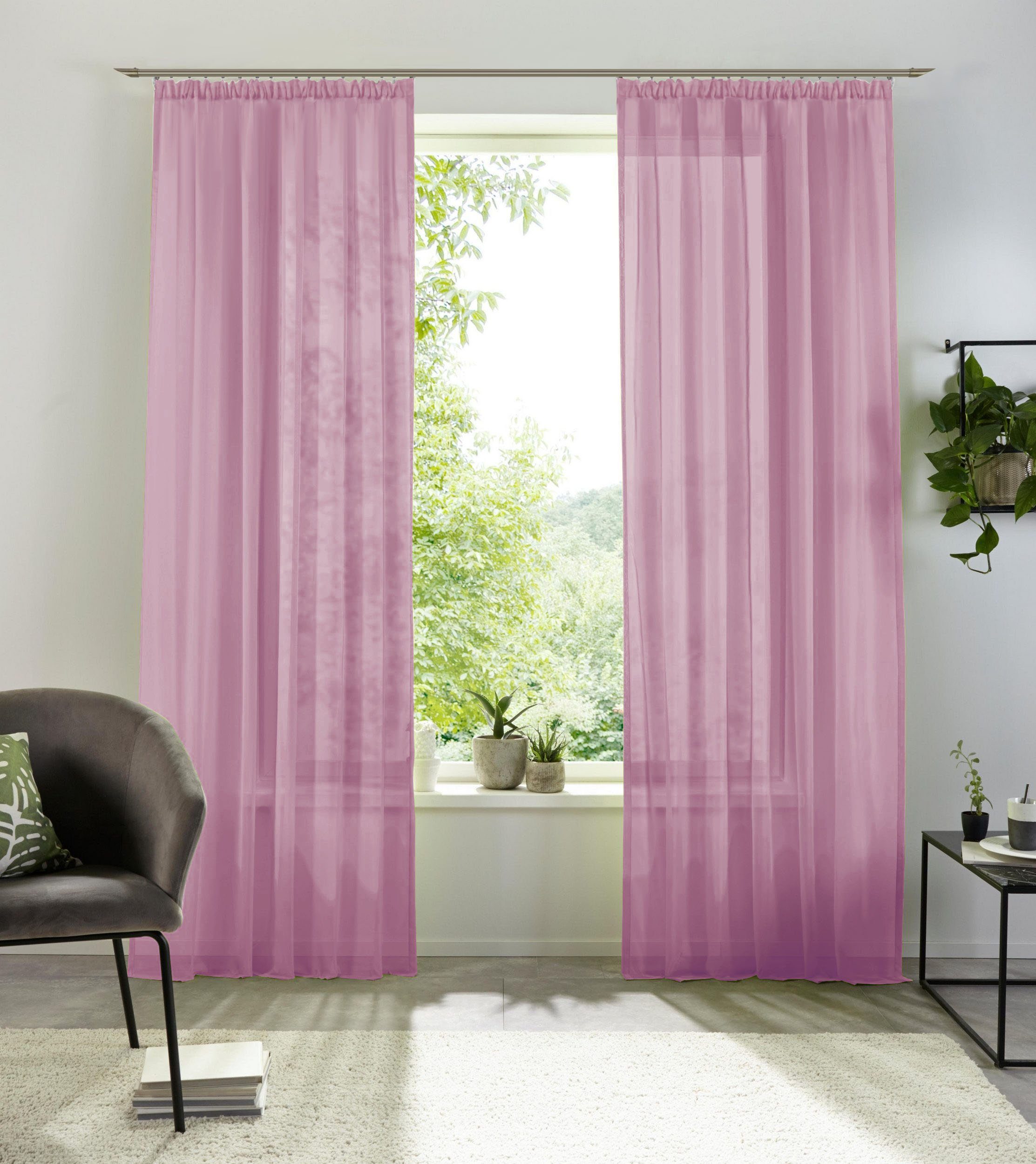 XANA, pflegeleicht transparent, Schal, my (1 1 Kräuselband Polyester, home, St), Gardine einfarbig, mauve Voile,