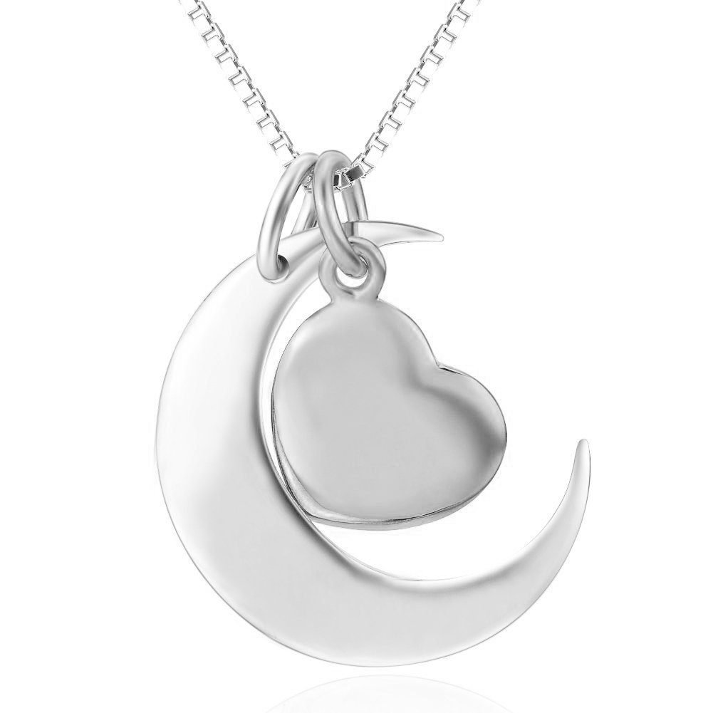 Schmuck-Elfe Kette mit Anhänger Mond und Herz classic, 925 Silber poliert