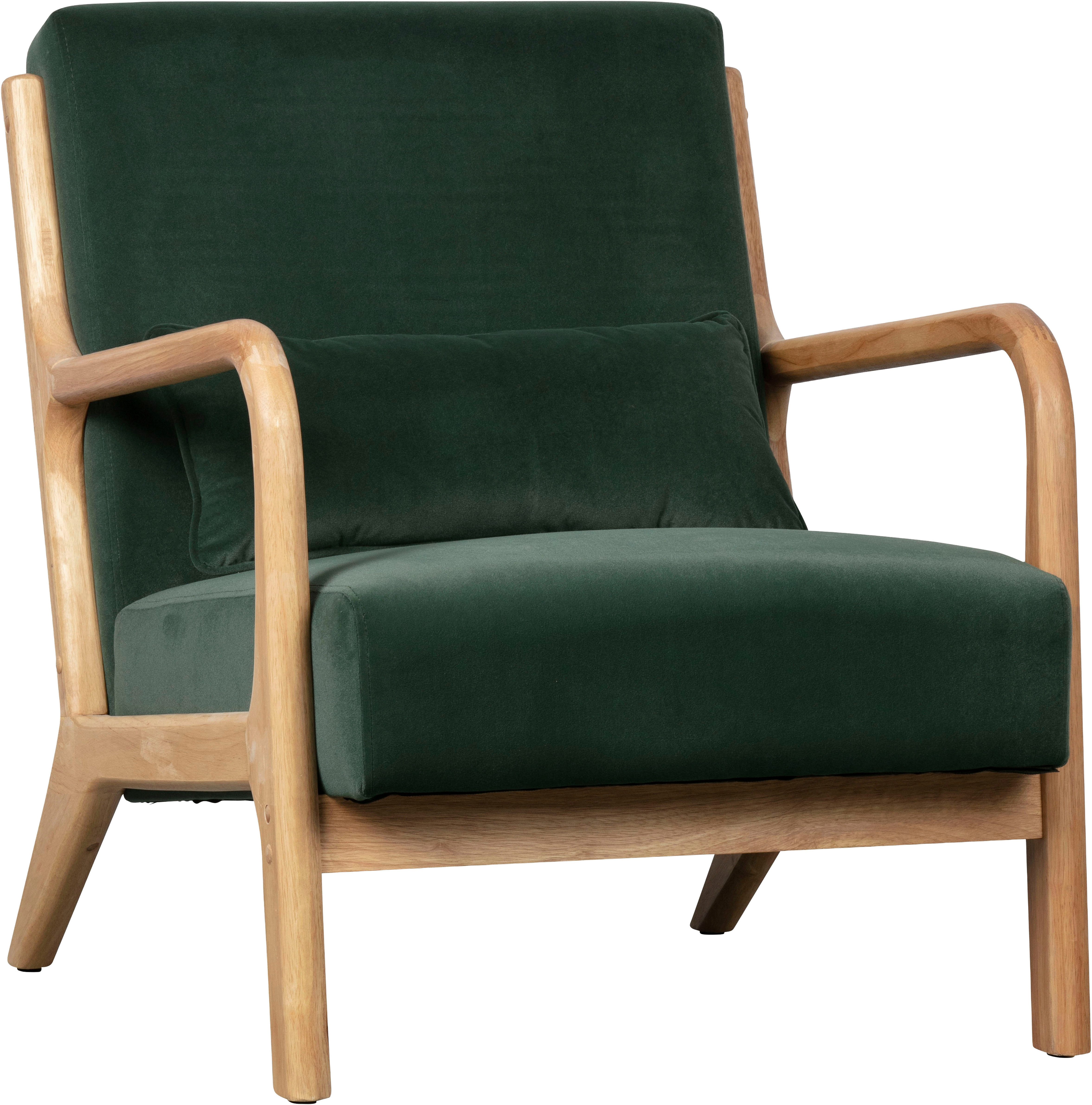 WOOOD Loungesessel Mark mit Gewebtem Bezug und Gummibaumholz-Rahmen B 67 x T 82 x H 75 cm, Gute Verschleißfestigkeit, Tragkraft 135 kg, separates Rückenkissen