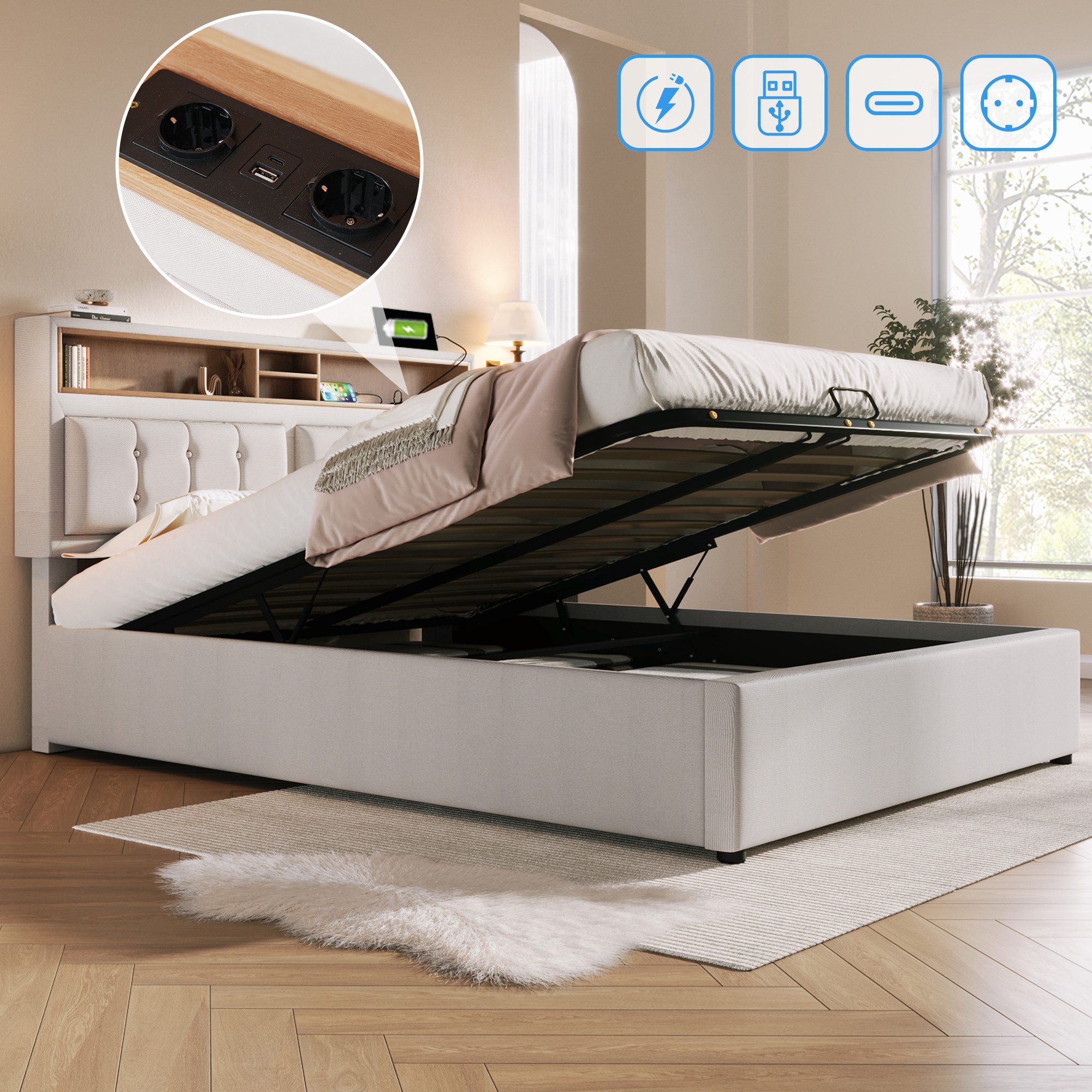 STILVORA Polsterbett 140x200 Bett Jugendbett mit günstig online kaufen