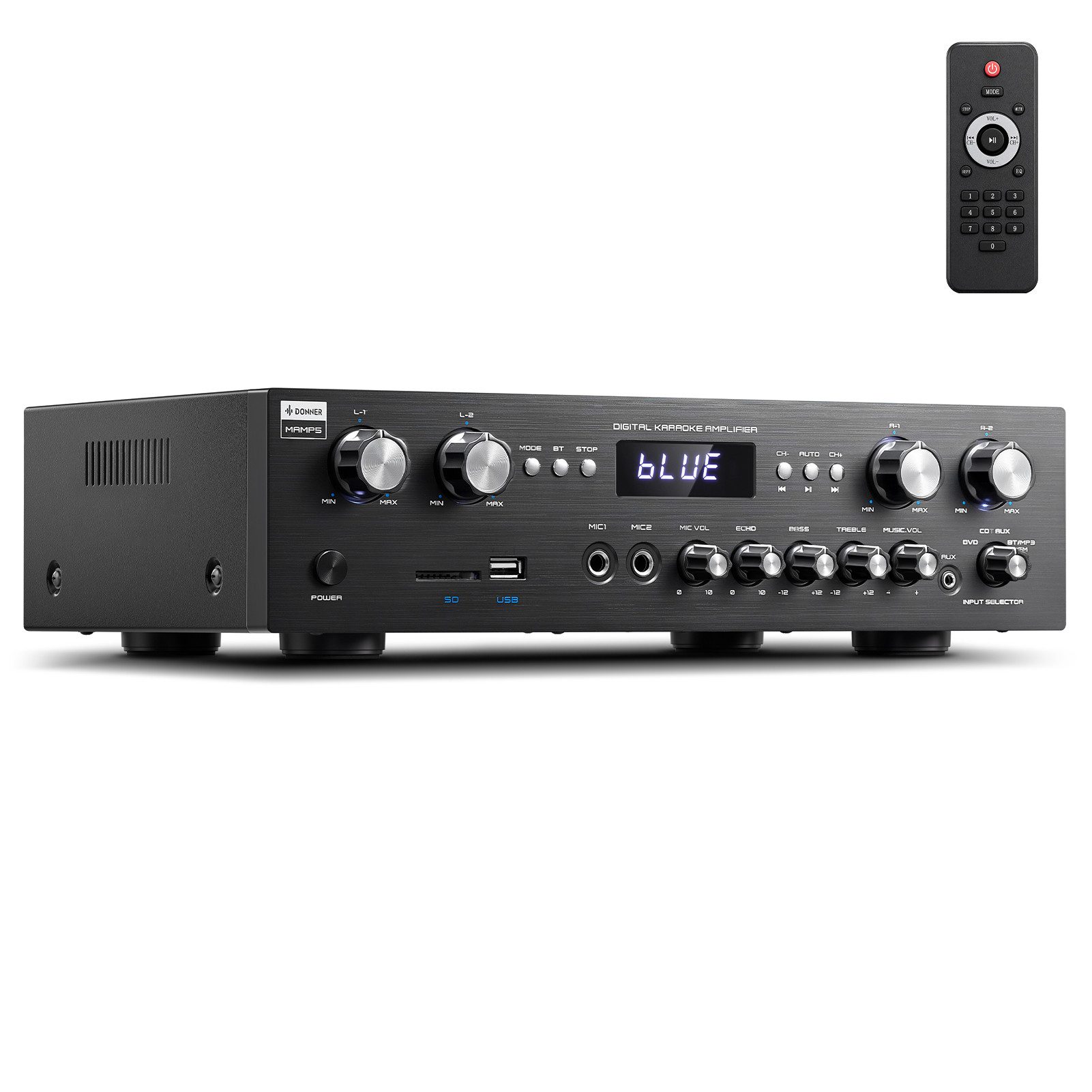 Donner Audioverstärker 2/4/6 Kanal Audio-Leistungsverstärker Stereoempfänger Verstärker (Anzahl Kanäle: 4, 440,00 W, 4 Kanäle, 2 Mikrofoneingänge, Bass, Höhen)