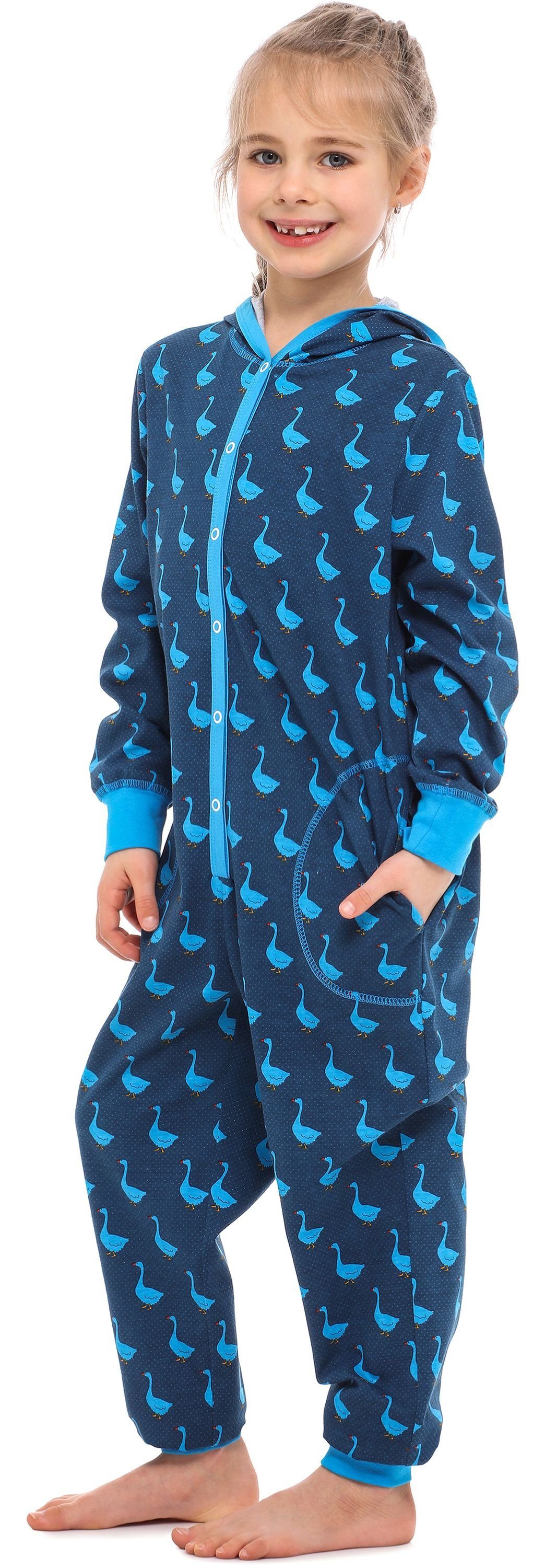 Merry Style Schlafanzug Mädchen Schlafoverall mit Kapuze MS10-223 Blau Gans