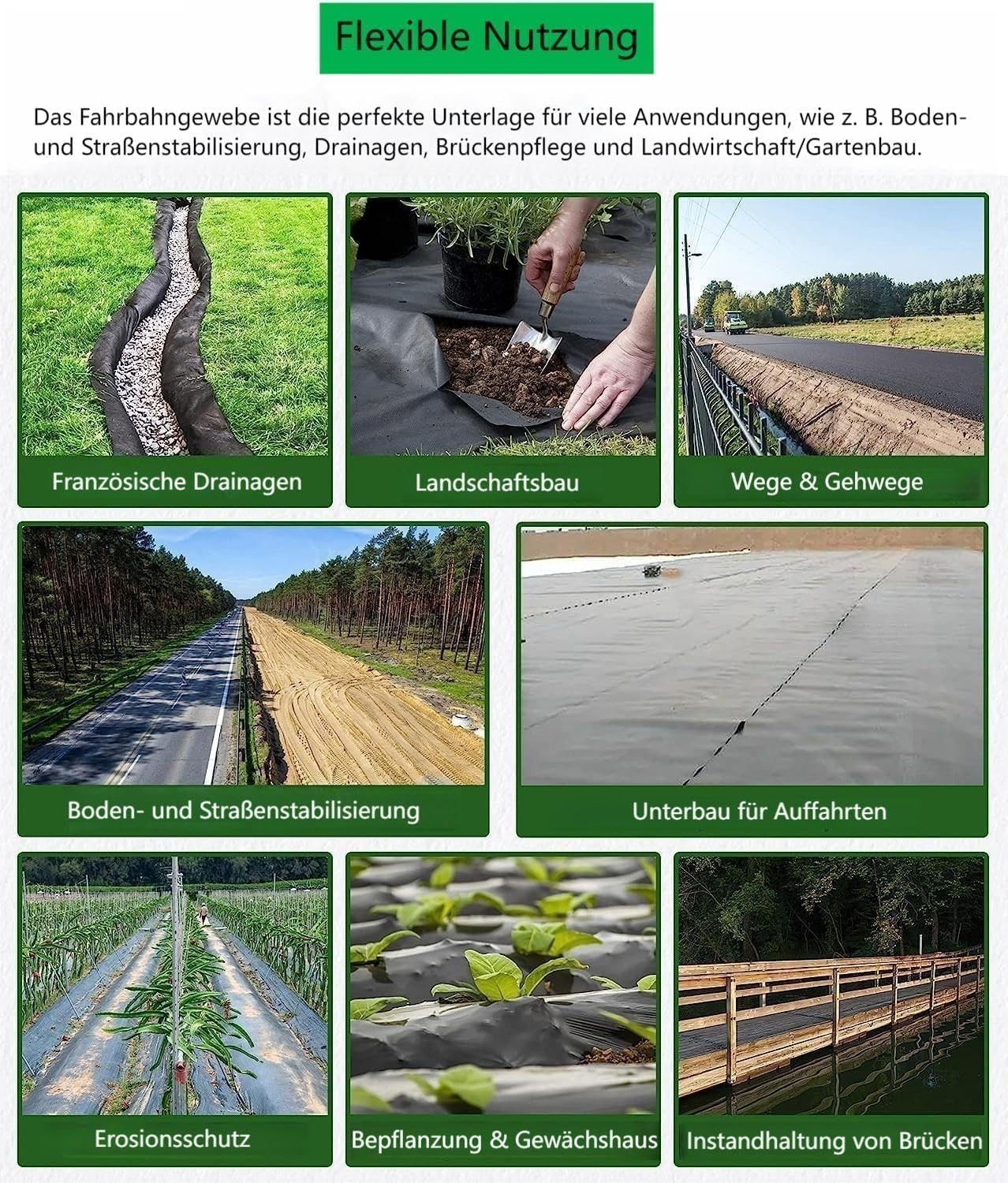 GarveeMore Mulchplatte Profi Unkrautvlies für Garten und Einfahrt – Strapazierfähiges Geotext