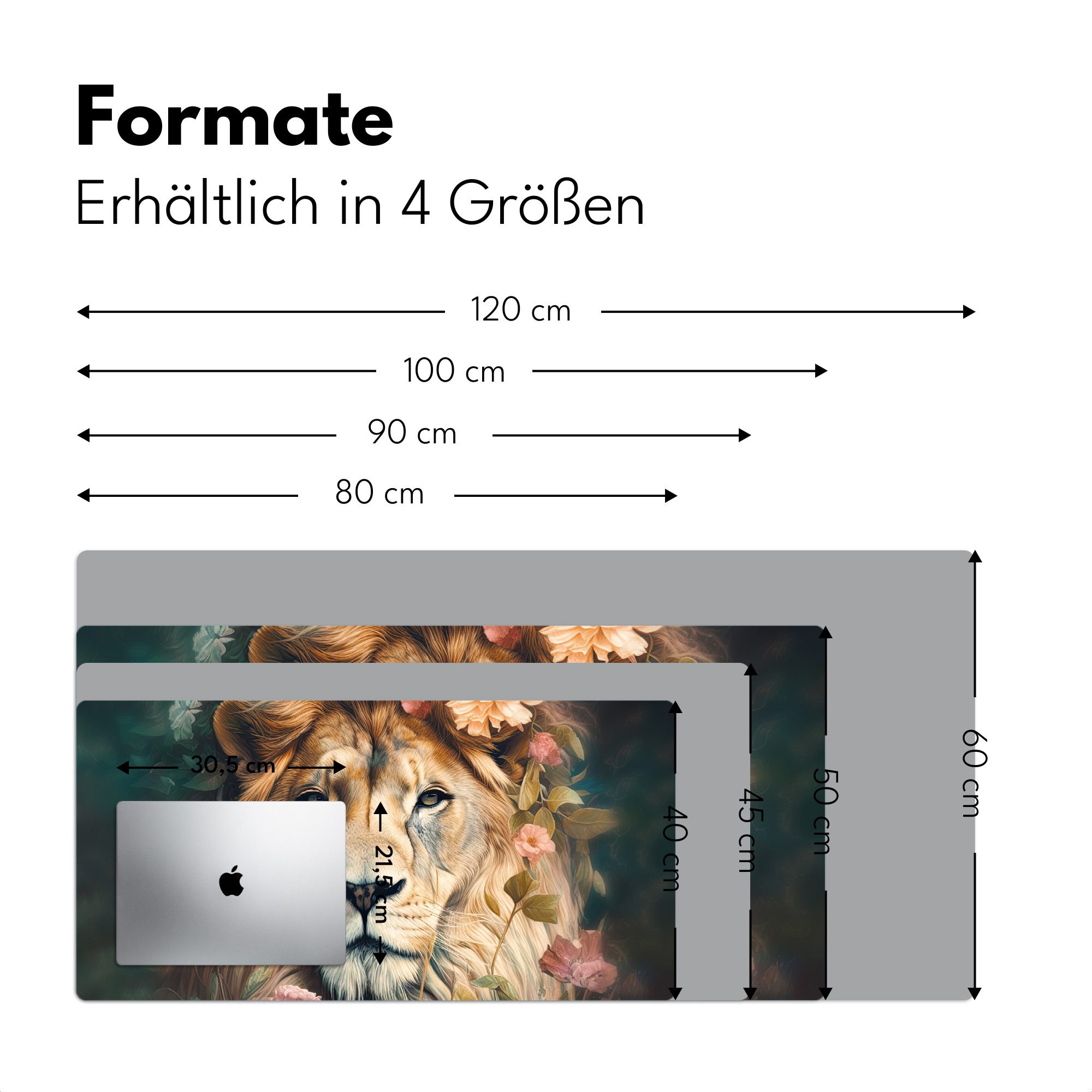 MuchoWow Gaming Mauspad Löwe - Löwenkopf - Wilde Tiere - Blumen (1-St), Gaming Mauspad XXL, Schreibtischunterlage, Desk Mat Groß, 80x40 cm