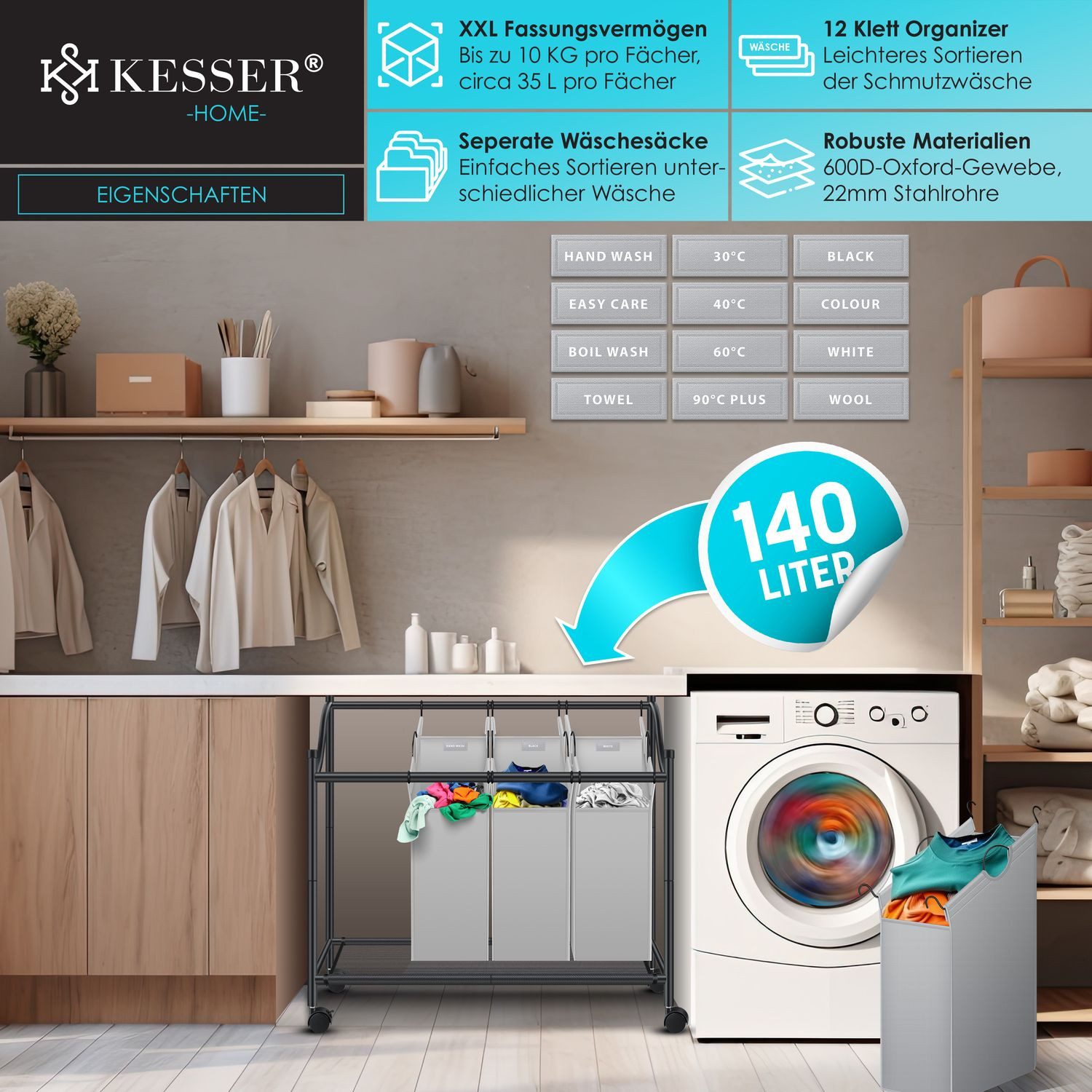 KESSER Wäschekorb, Wäschesammler Wäschesortierer mit abnehmbaren günstig online kaufen