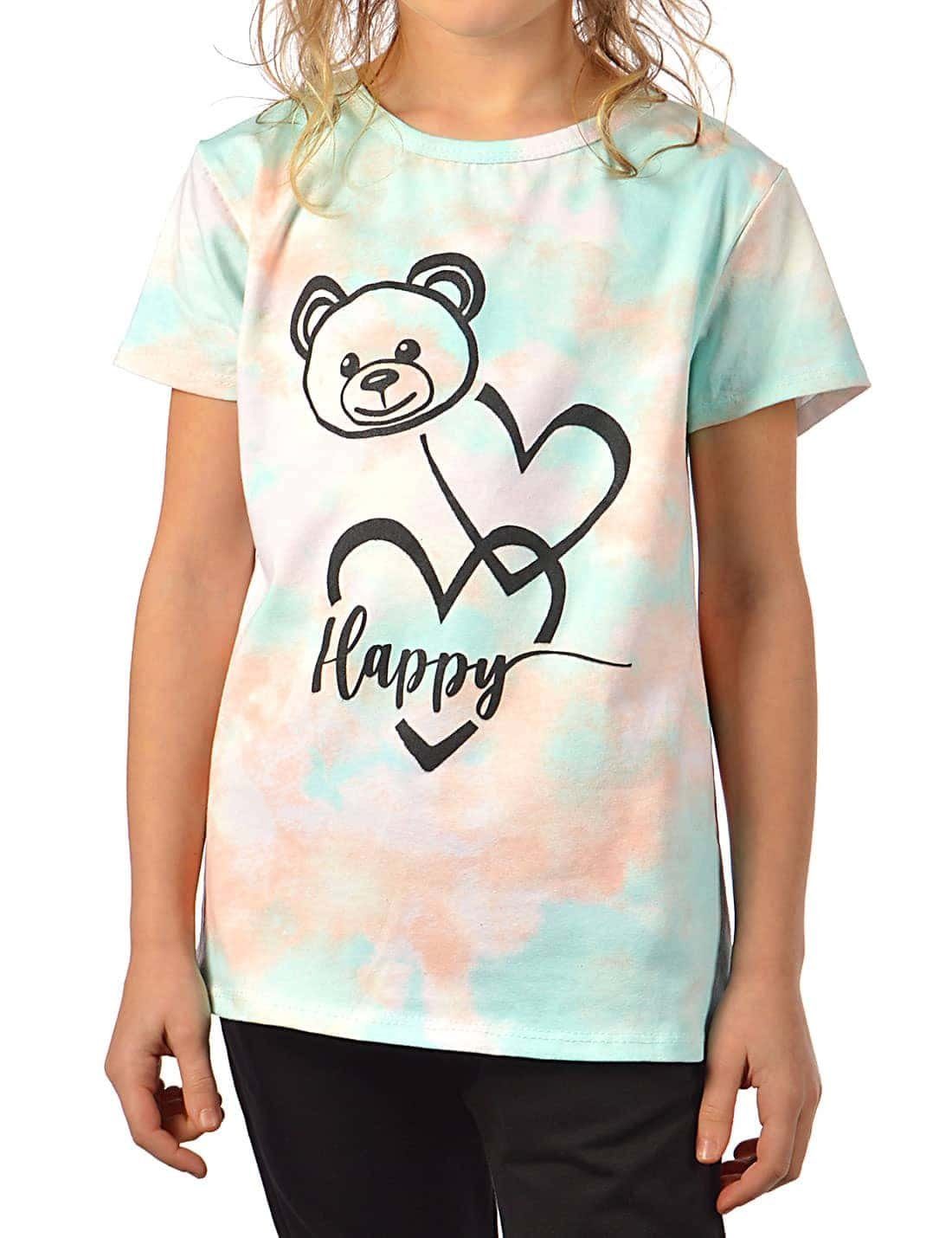 KMISSO T-Shirt Mädchen T-Shirt Batikdruck Bärchengesicht (1-tlg) mit Print Lachs