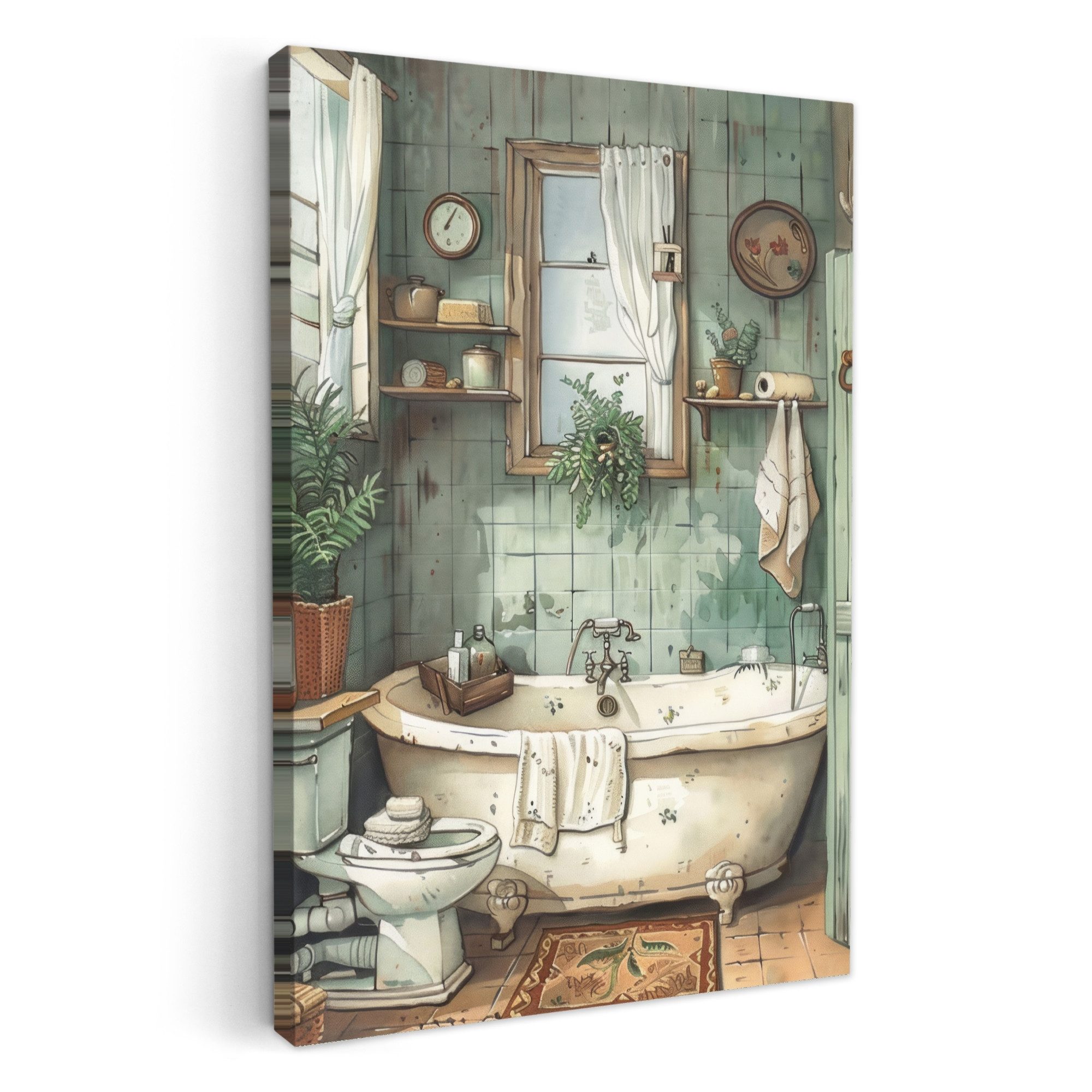 OneMillionCanvasses® Leinwandbild Vintage - Badewanne - Badezimmer - Illust günstig online kaufen
