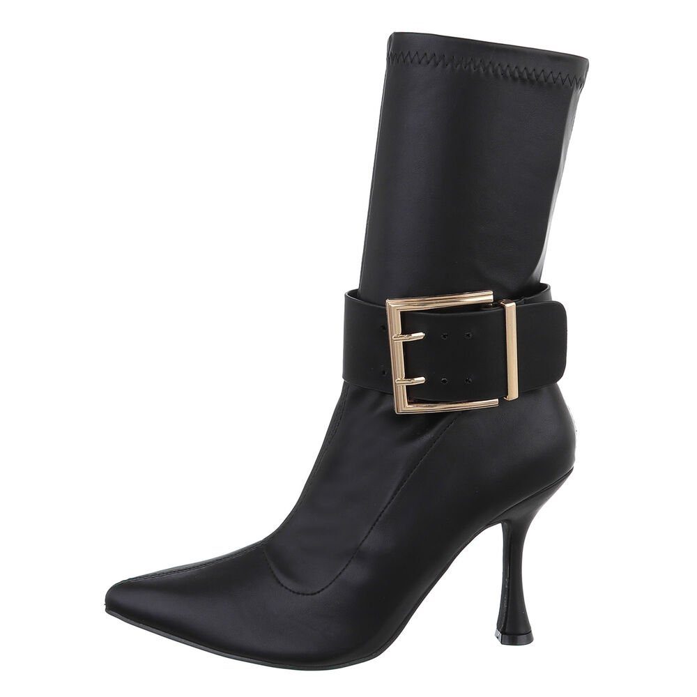 Ital-Design Damen Abendschuhe Elegant High-Heel-Stiefelette Pfennig-/Stilettoabsatz High-Heel Stiefeletten in Schwarz