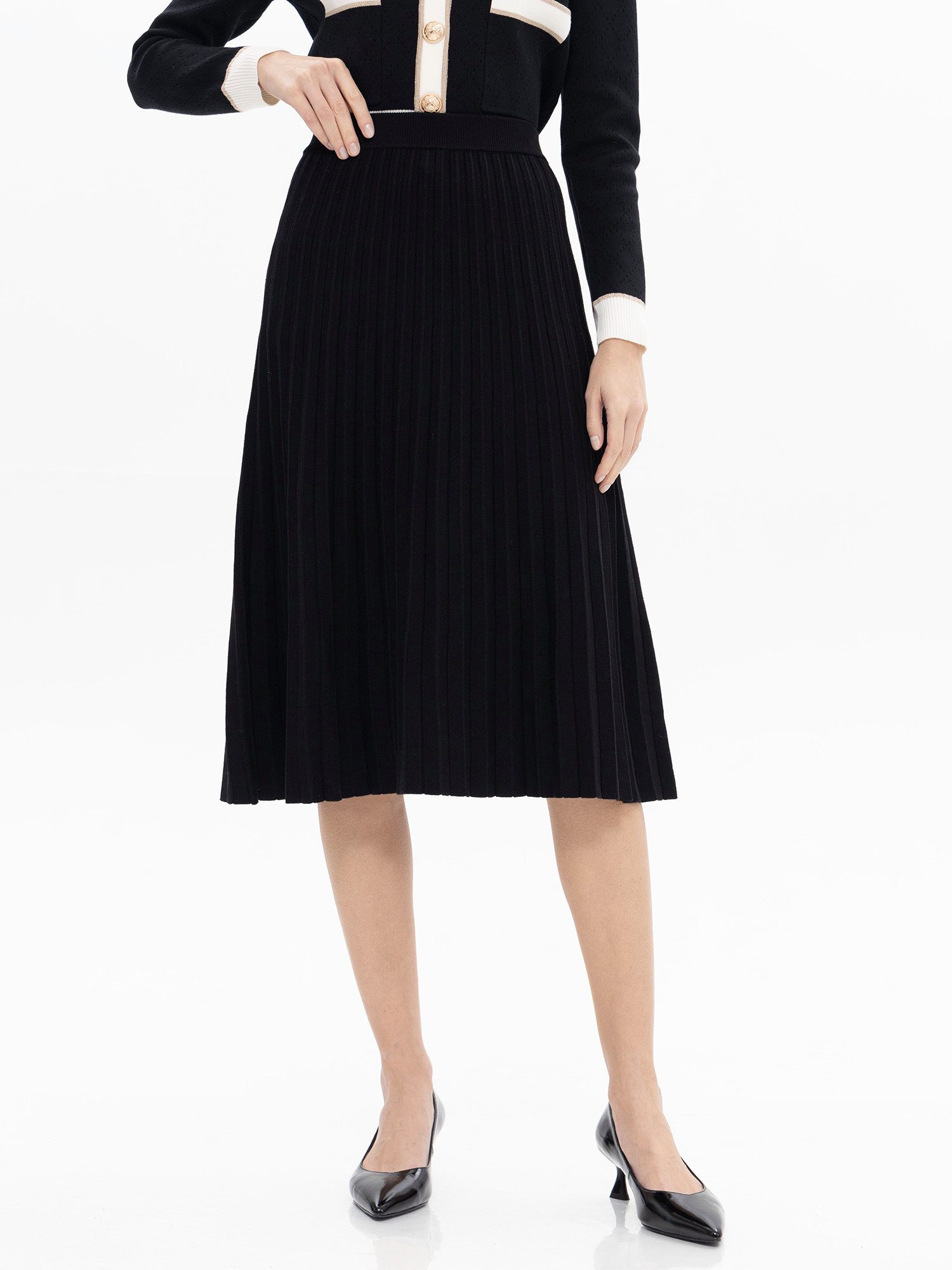 Passioni Faltenrock Midi Plisseerock Strickrock