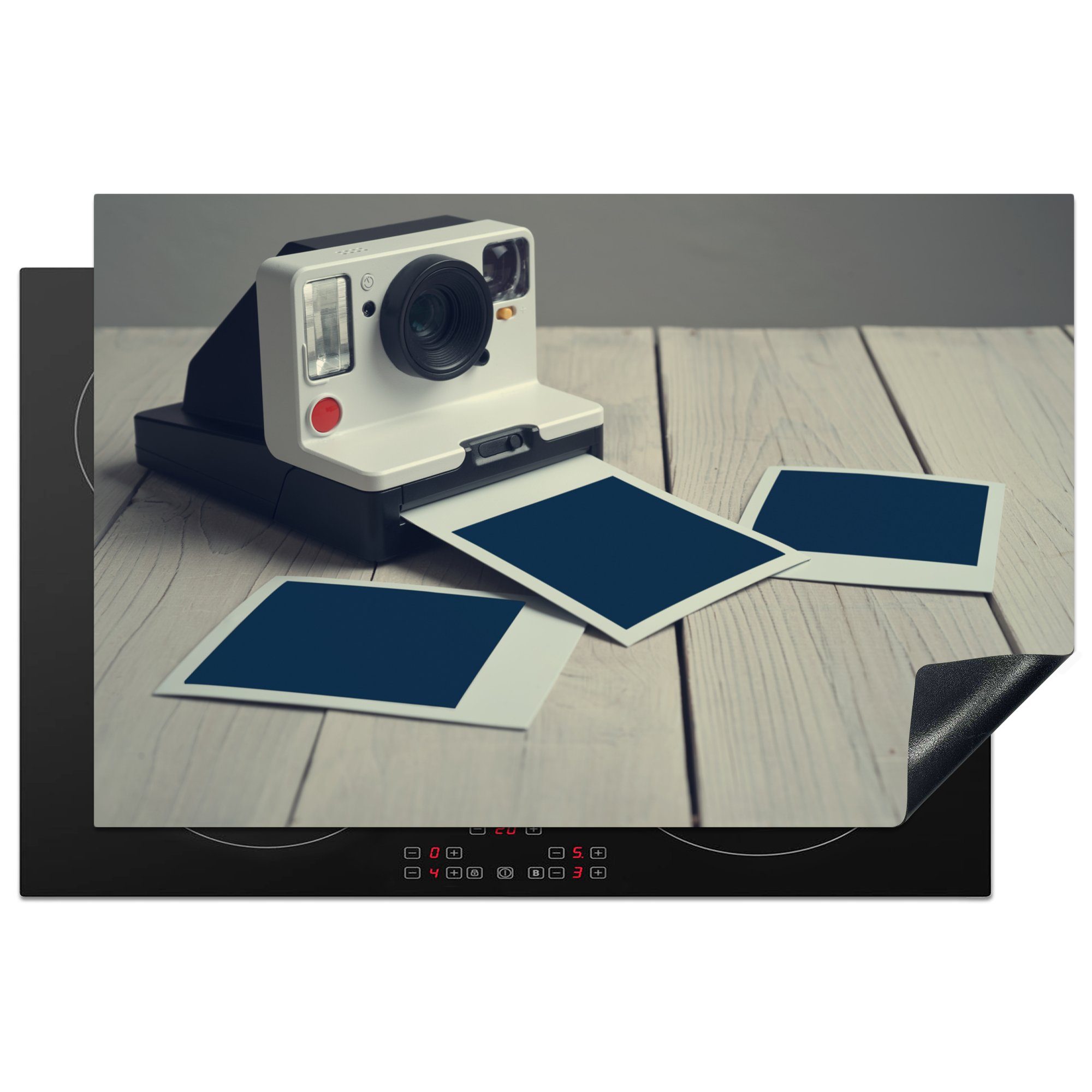 MuchoWow Herdblende-/Abdeckplatte Jahrgang - Polaroid - Kamera, Vinyl, (1 tlg), 81x52 cm, Induktionskochfeld Schutz für die küche, Ceranfeldabdeckung