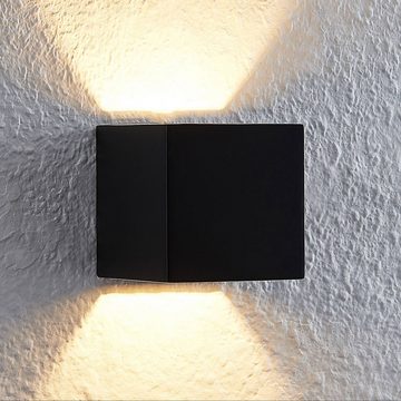Lindby LED Wandleuchte Quaso, LED-Leuchtmittel fest verbaut, warmweiß, Modern, Beton, Schwarz, 1 flammig, inkl. Leuchtmittel, Wandstrahler