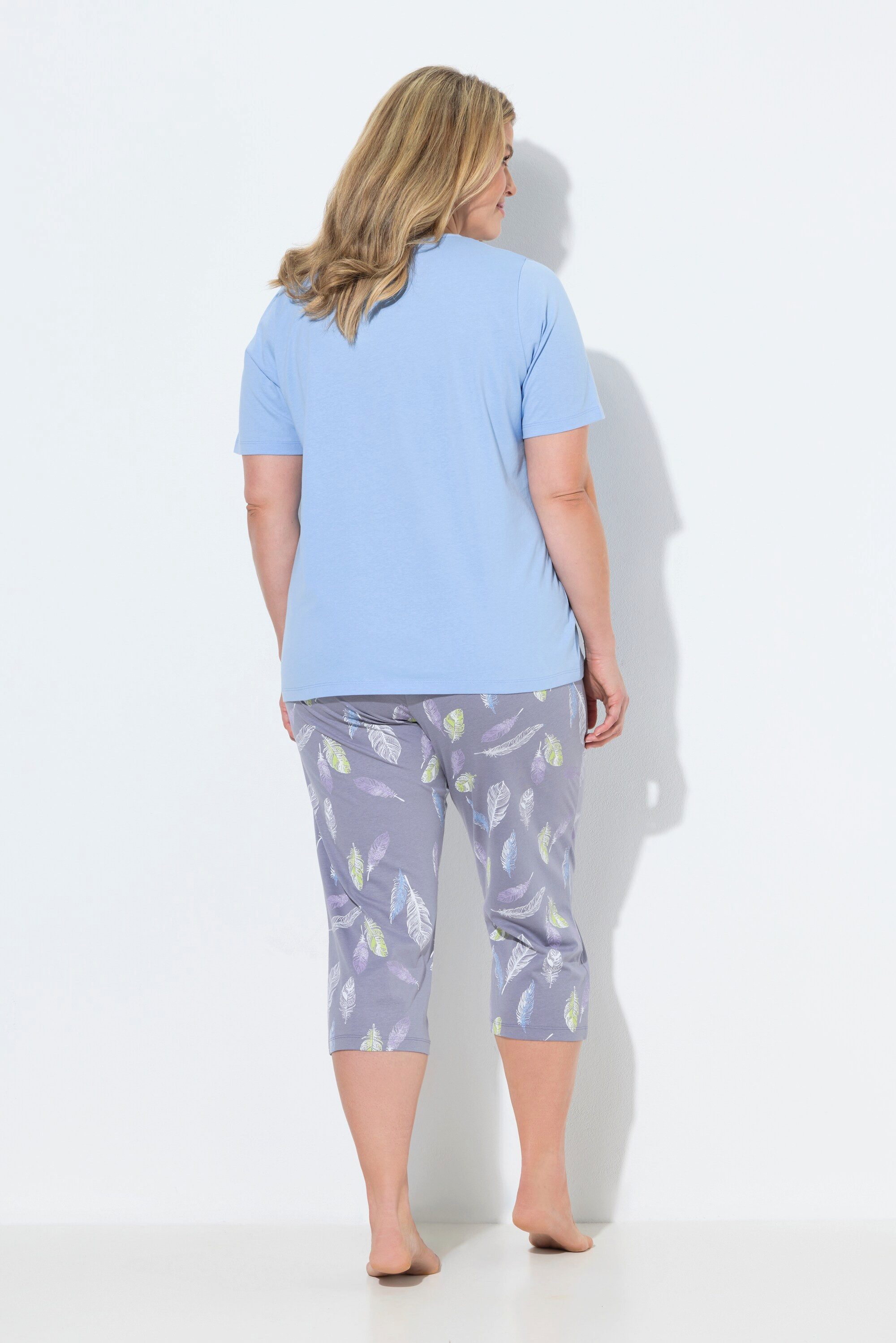 Ulla Popken Pyjama Pyjama Federn Rundhals Halbarm