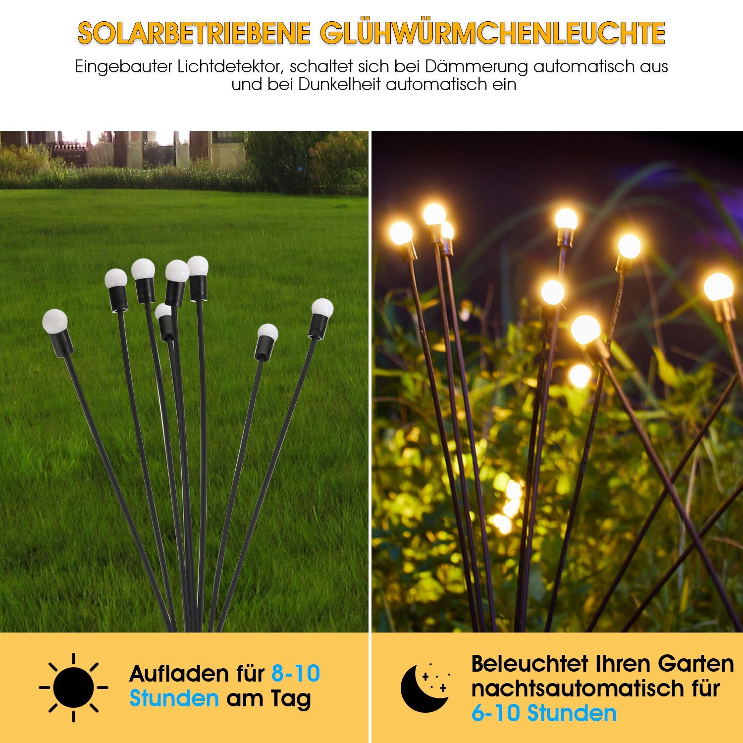 2 LED Garten, LED, Glühwürmchen Garten Stück Warmweiß, Wasserdicht, fest Außen Swinging Solarlampen LED für Solarleuchte Außen 8 Solarleuchten integriert, Lichter Solar-gartenlichter iscooter