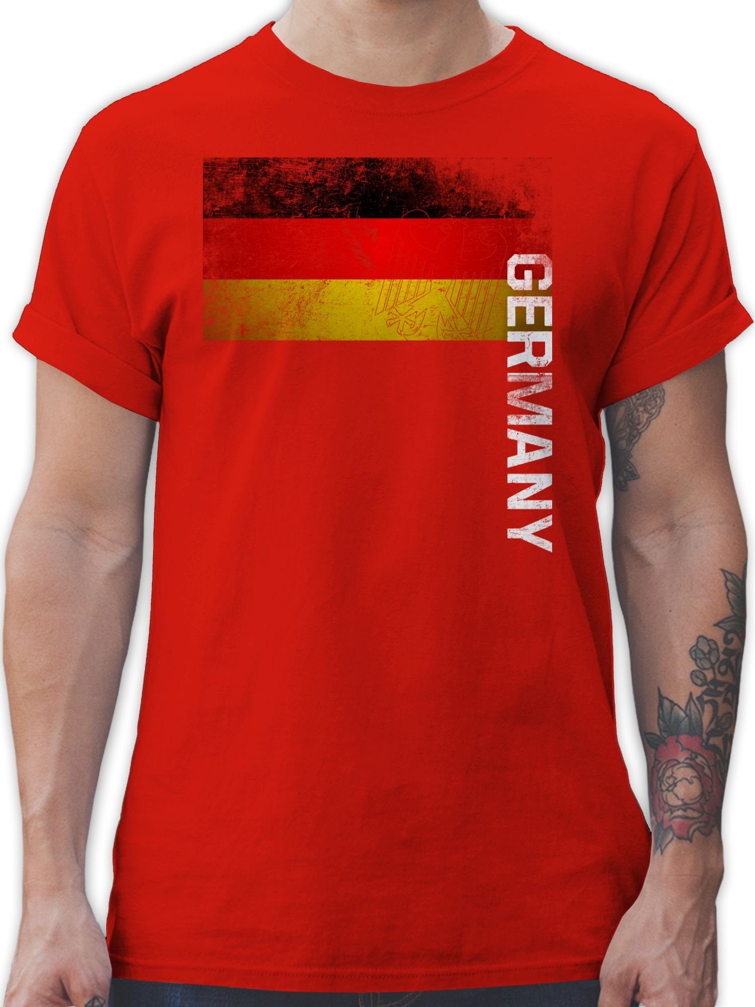Shirtracer T-Shirt Deutschland Flagge Adler Vintage Germany Fussball EM 2024 2 Rot