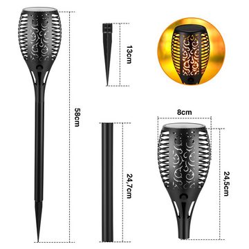 LETGOSPT LED Solarleuchte 6x LED Solar Fackel Außen Lampen Garten Weg Feuereffekt Strahler, LED fest integriert, Warmweiß, IP65 Wasserdichte, Solarleuchten mit realistischen Flammen