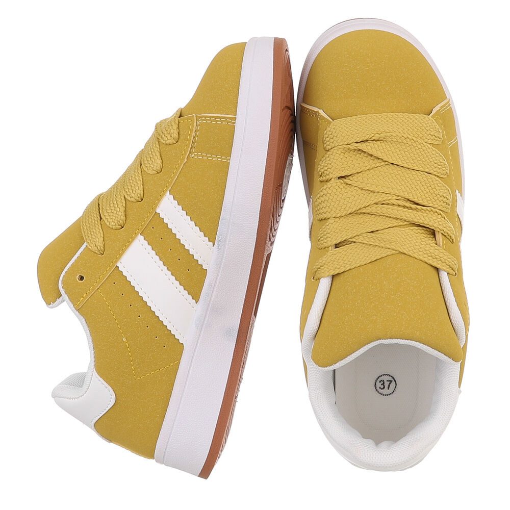 Ital-Design Damen Stiefel hoch mit Riemen, flacher Absatz Sneaker (92078883) Keilabsatz/Wedge Sneakers Low in Gelb