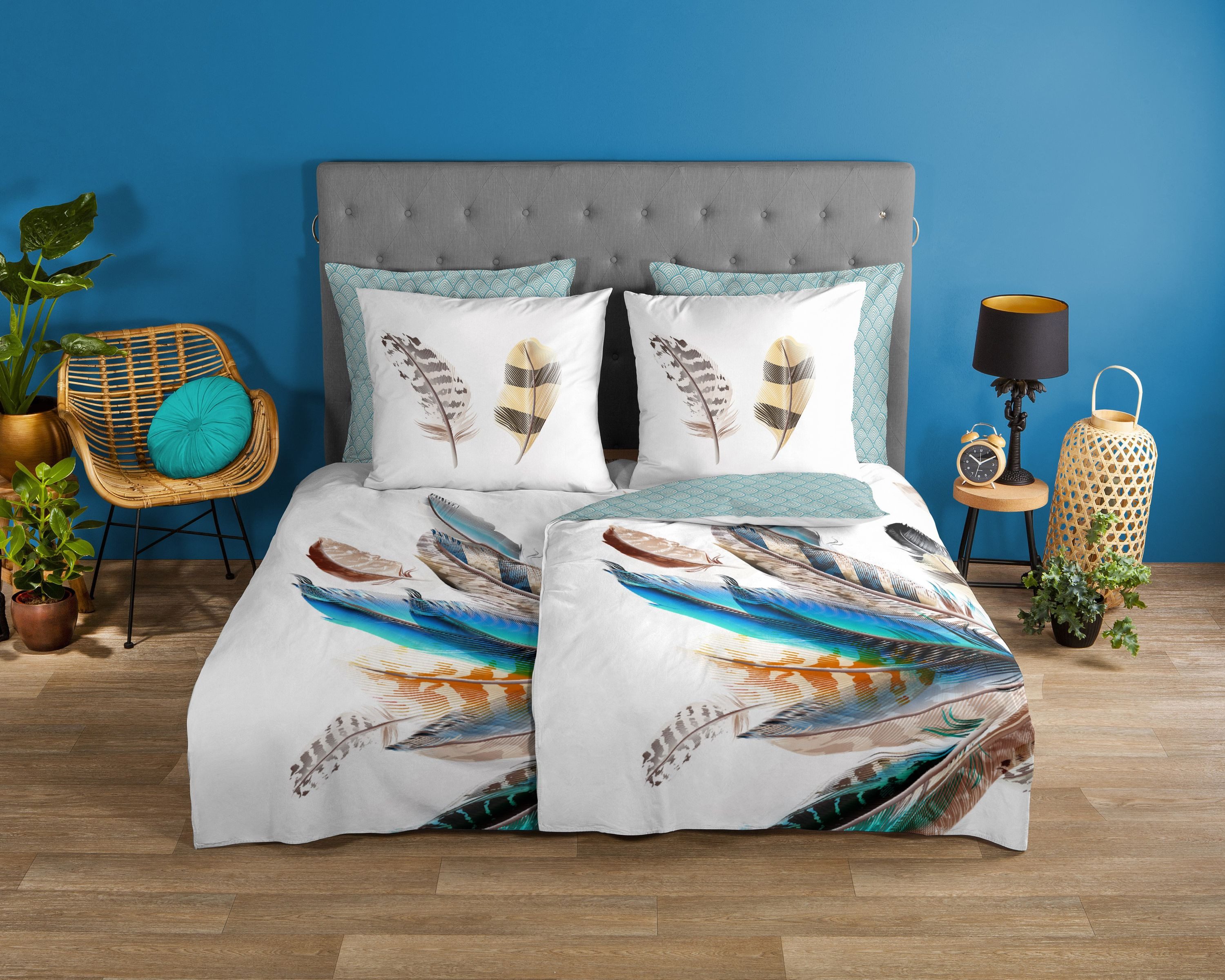 good morning Bettwäsche Baumwolle, Renforcé, 2 teilig, weiß mit verschiedenen Federn, Vogel, Pfau