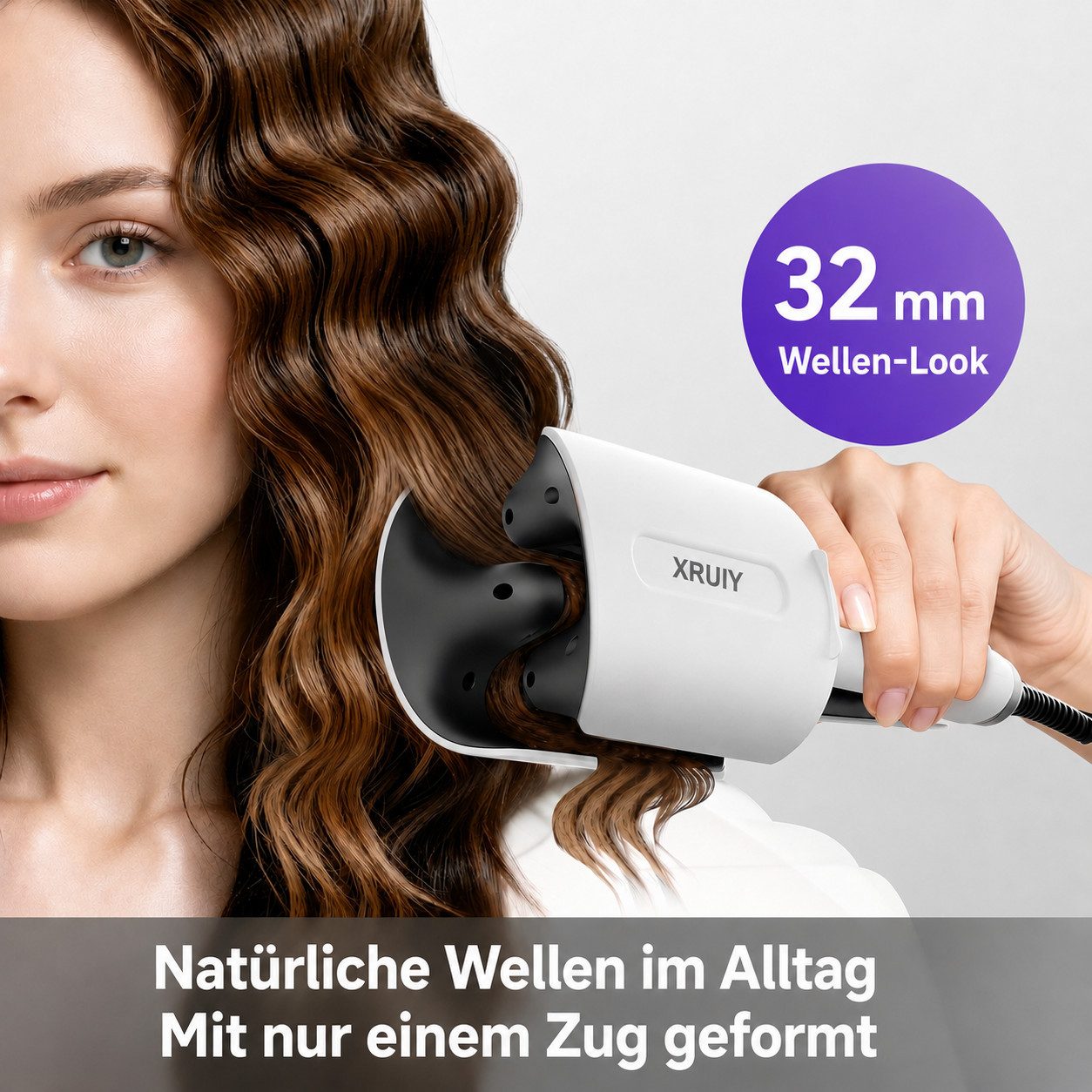 Futicare Lockenstab Hairstyler Welleneisen 32 mm, 3-Barrel für natürliche Wellen, Ionen-Technologie, 3 Temperaturstufen, LED-Display, Schnellaufheizung, für kurze & lange Haare