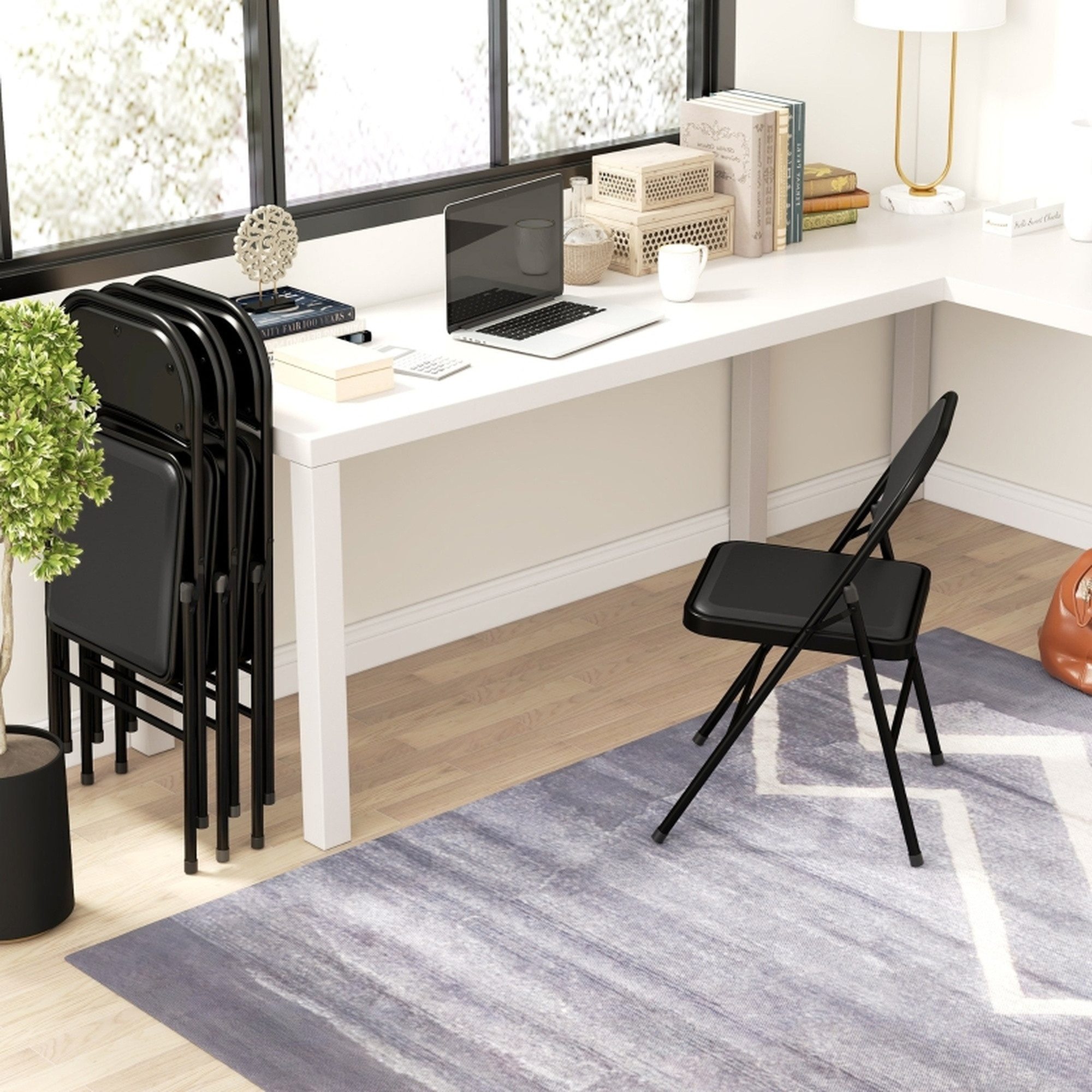 MC Star Bürostuhl 4er-Set Klappstühle, Tragbare Bürostühle, Metallbeine, Faltstuhl (für Büro, Empfang, Wartezimmer, Kunstleder, Schwarz)
