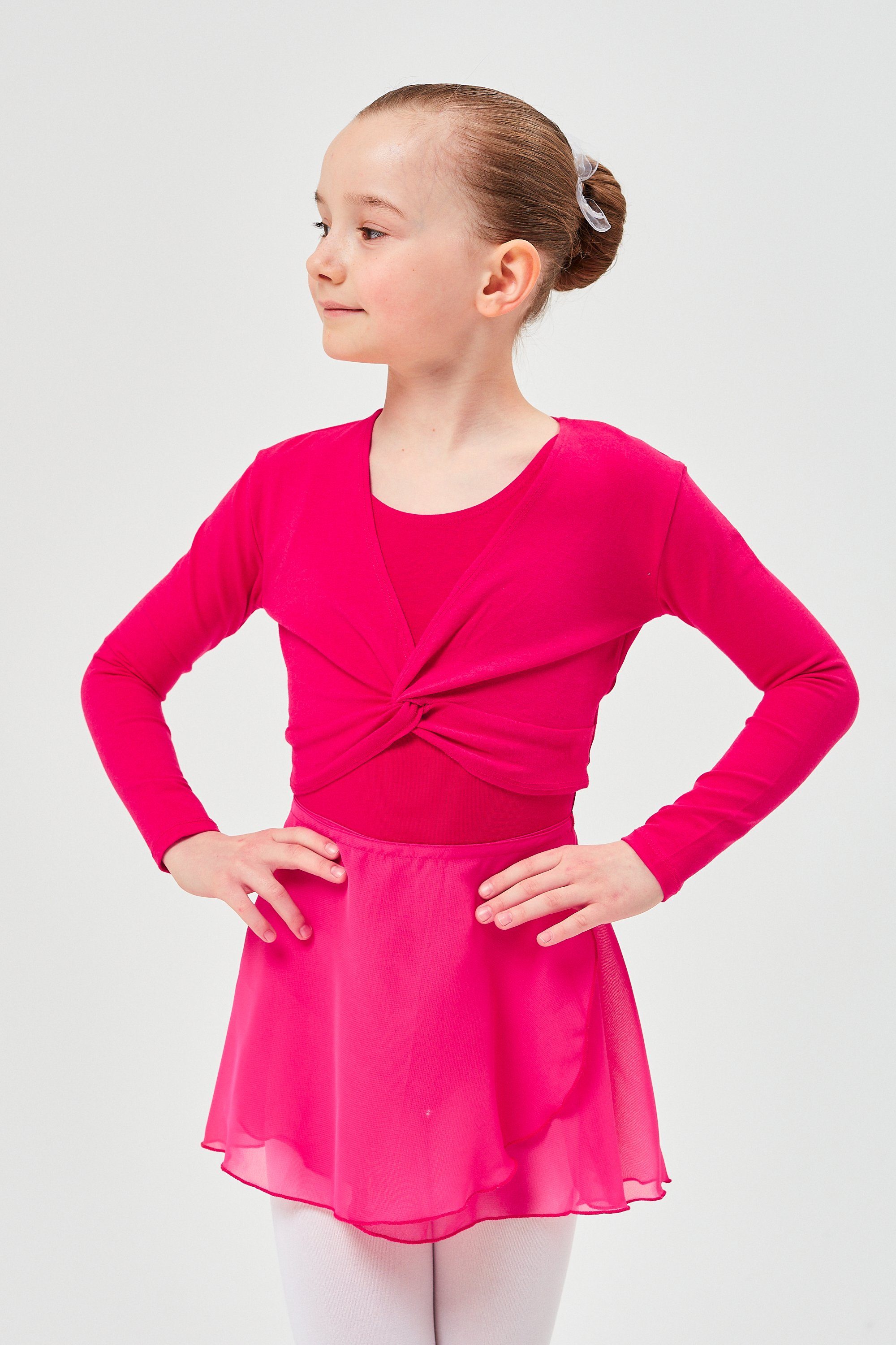 tanzmuster Crop-Top Langarm Mia Top aus wunderbar fürs für Ballett Kinder Mädchen weicher Baumwolle Ballett pink Oberteil