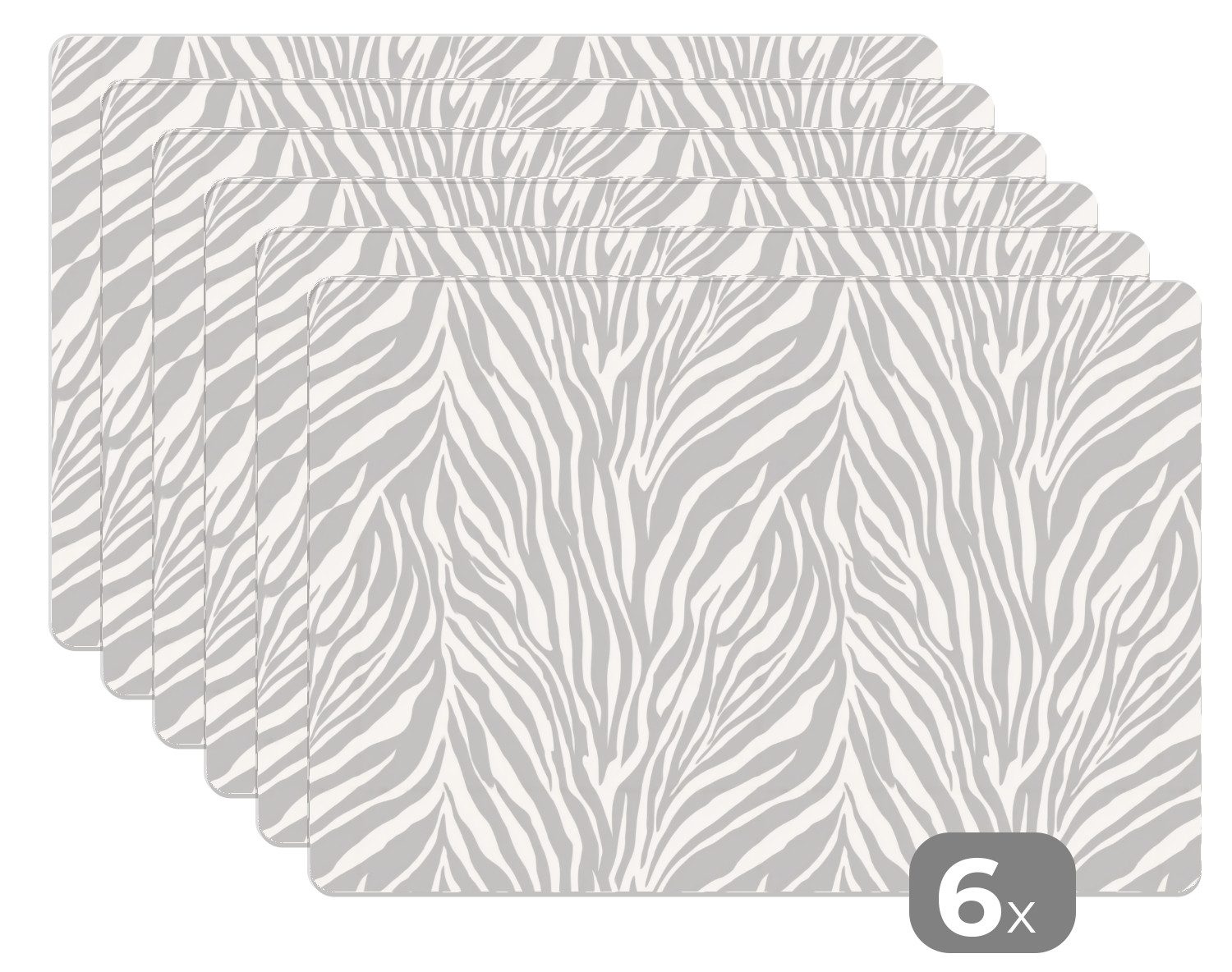MuchoWow Platzset Zebra - Motiv - Grau, (6-St), Platzsets, Tischset, Abwaschbar, Tischsets, Platzdeckchen