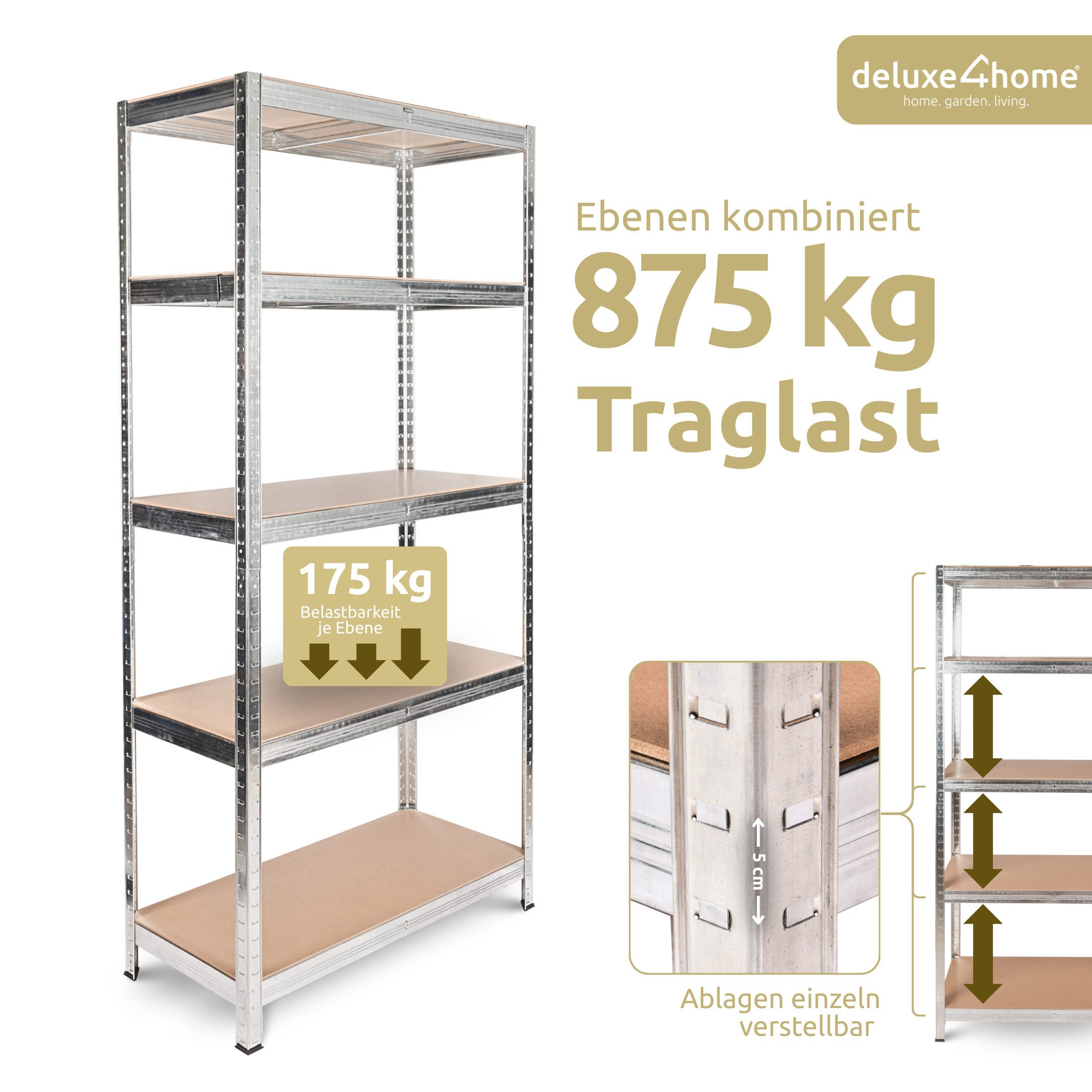 deluxe4home Schwerlastregal Kellerregal verzinkt I 40x90x180cm günstig online kaufen
