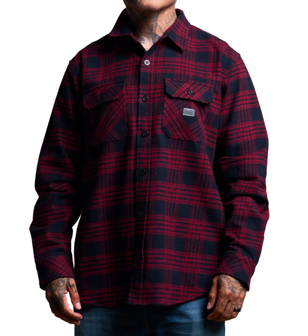 Sullen Clothing Langarmhemd Emberwood Flannel Shirt Holzfällerhemd Kariert Rot