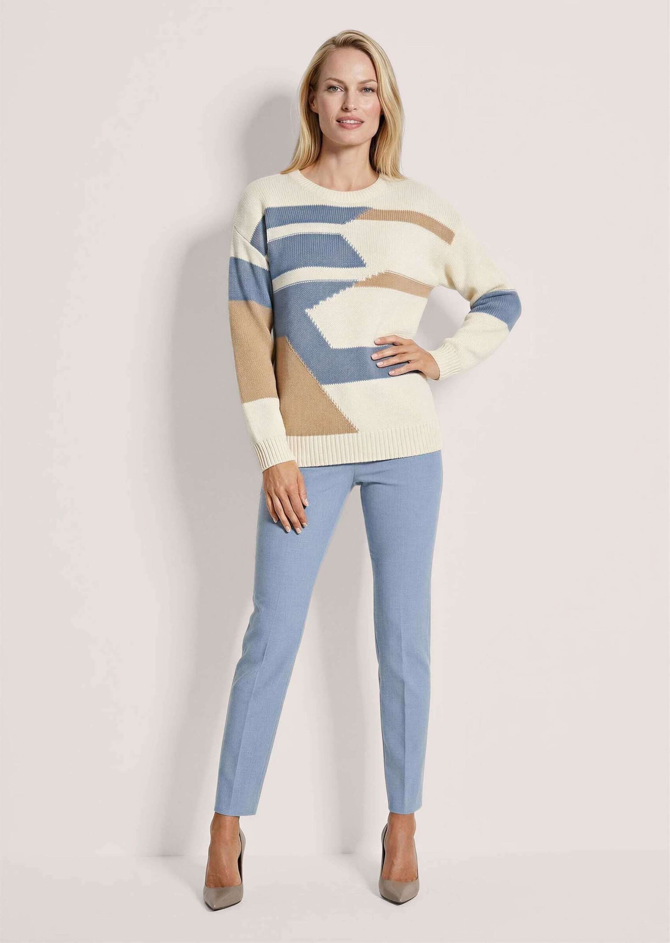 MADELEINE Strickpullover Moderner Baumwollpullover mit grafischem Muster Winterpullover mit Rundhalsausschnitt und langen Ärmeln