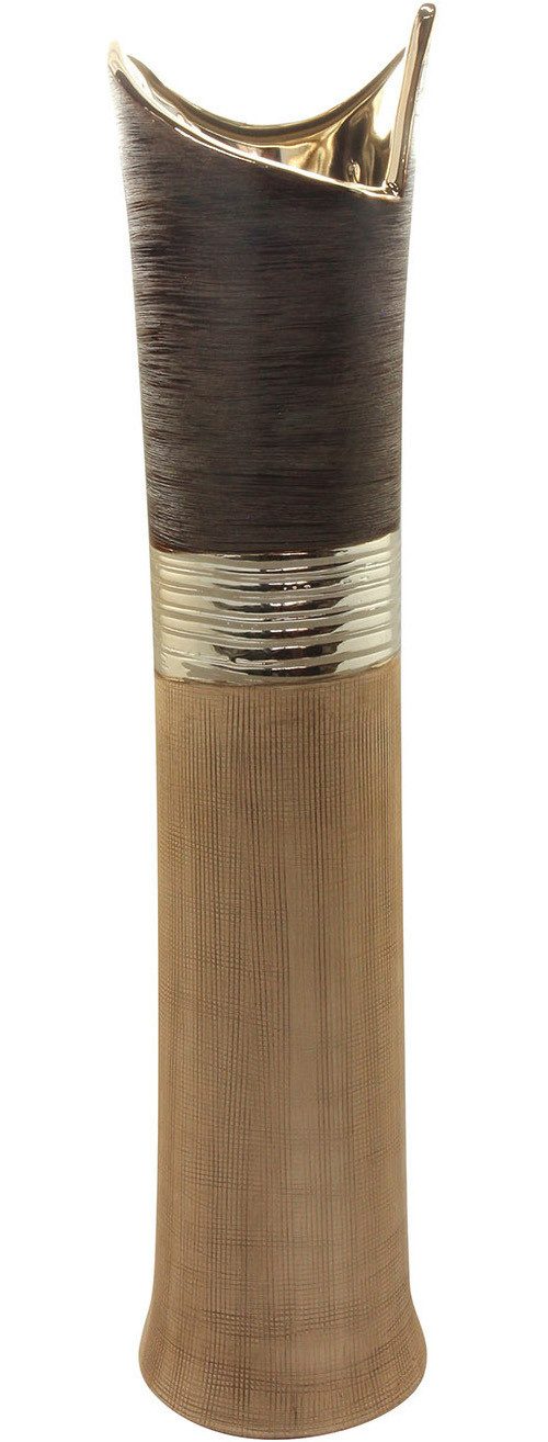 GILDE Bodenvase Bodenvase Bradora beige; braun H. 60 cm (1 St), Bodenvase, Streifenmuster, Blumenvase, modern, stilvoll, Geschenkidee