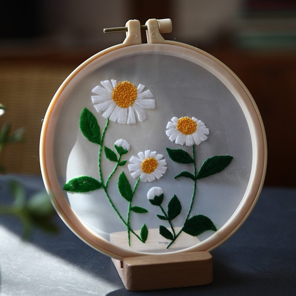 101DIYStudio Kreativset Stickset Anfänger Blumen transparent, Stickerei Kit Erwachsene, Mit vorgedrucktem Motiv