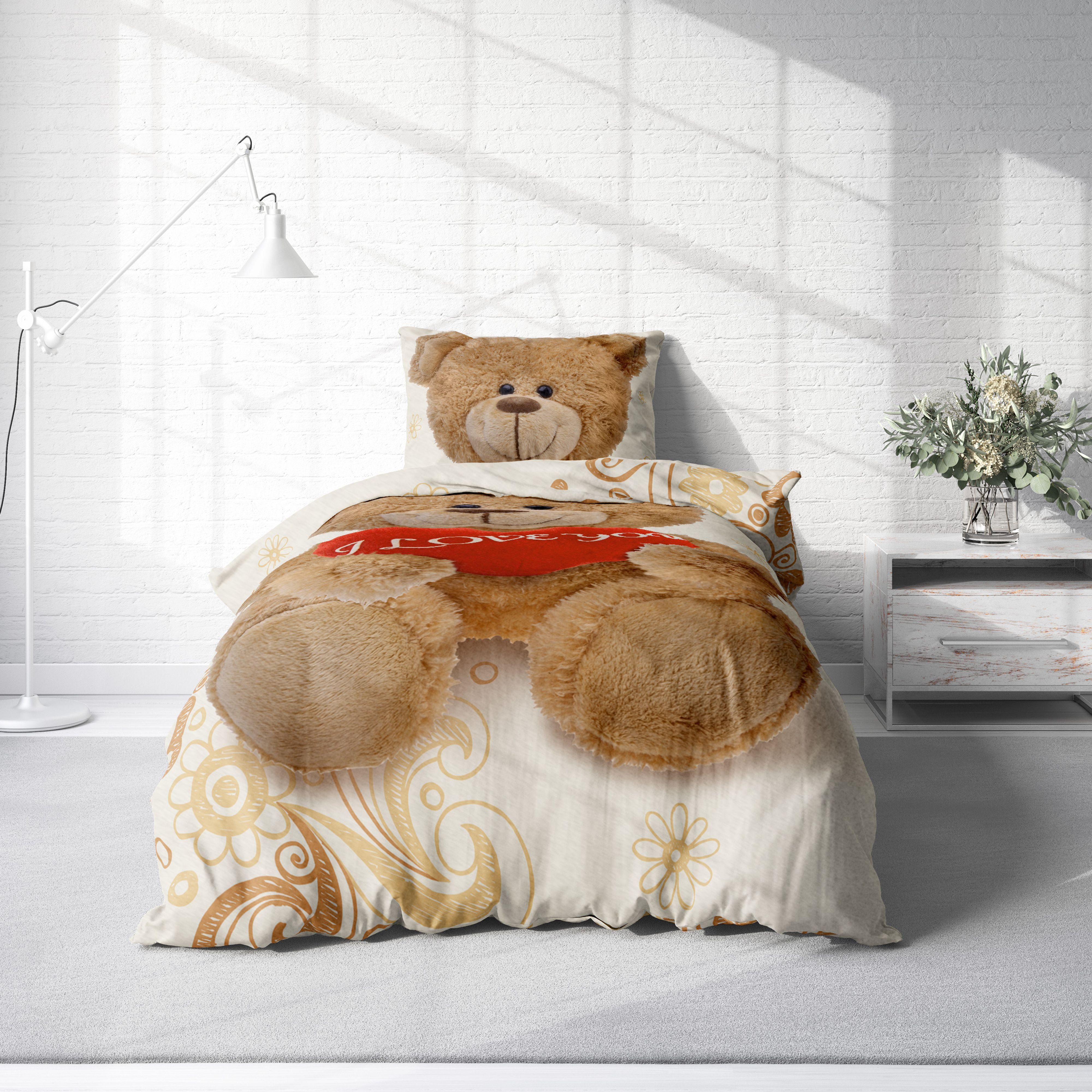 One Home Bettwäsche Teddybär, Fleece, 2 teilig, süßer Teddy mit Herzen, kus günstig online kaufen